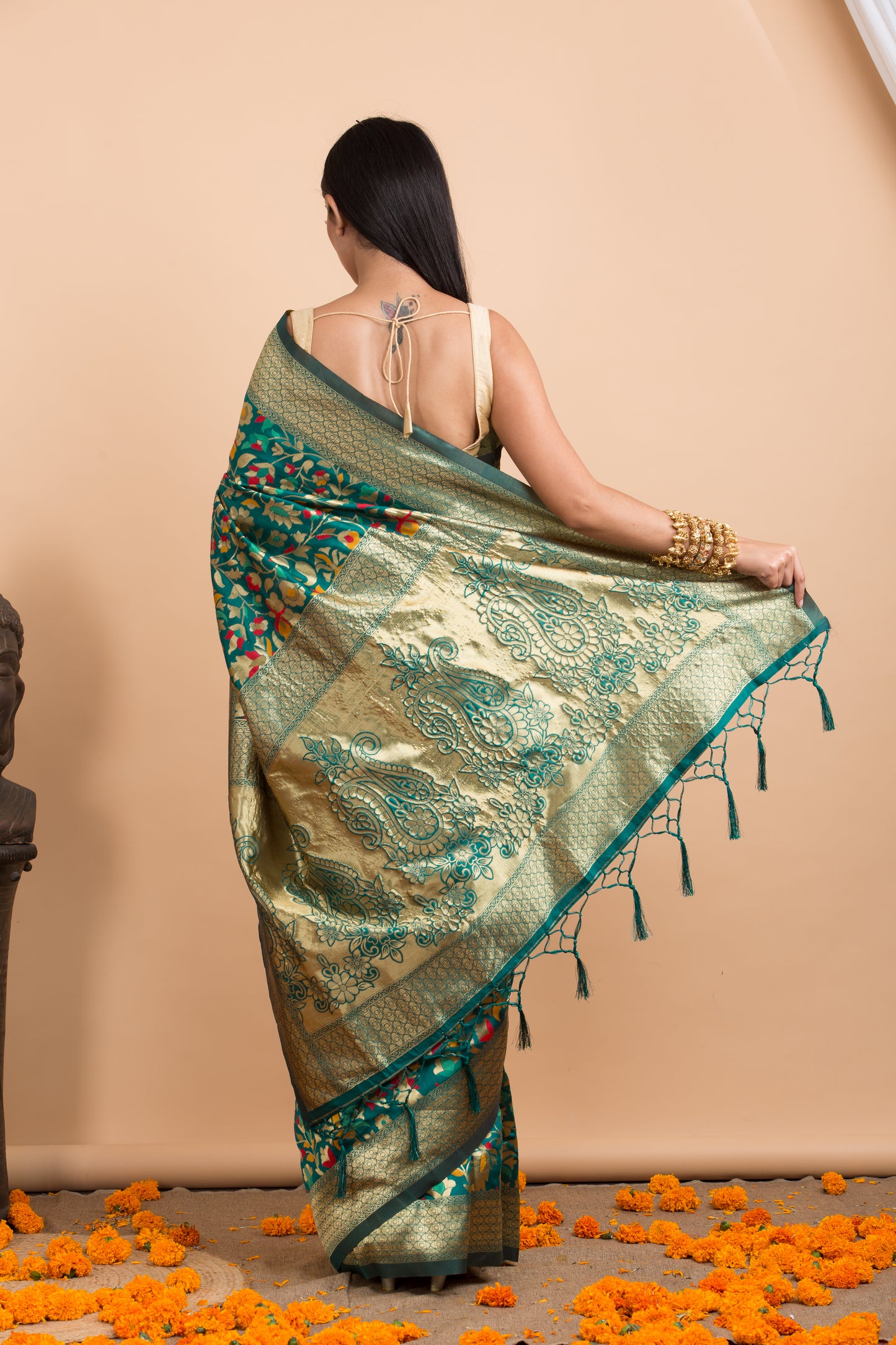 Green Bangladeshi Silk saree