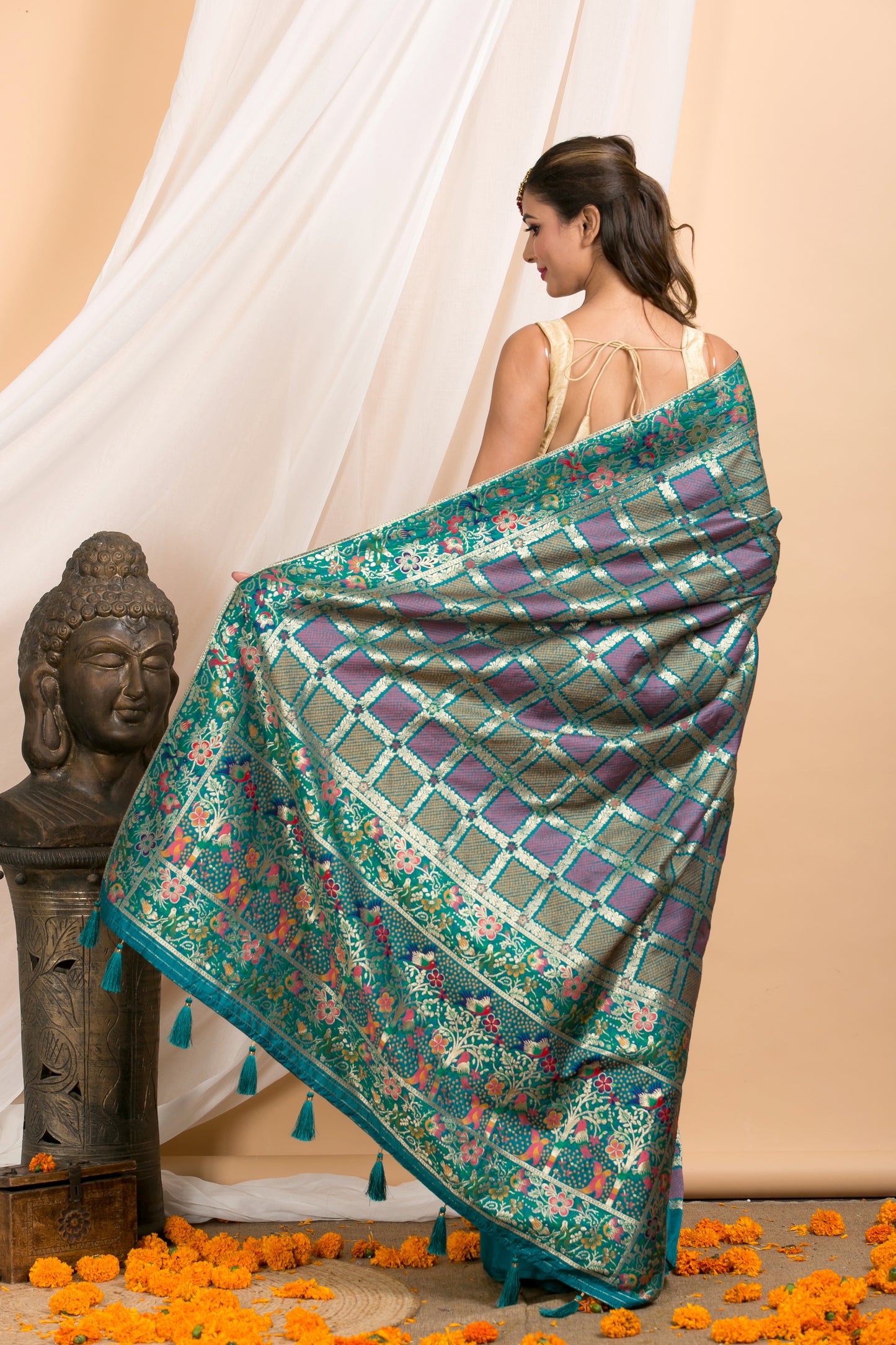 Blue Gharchola Saree with Floral border