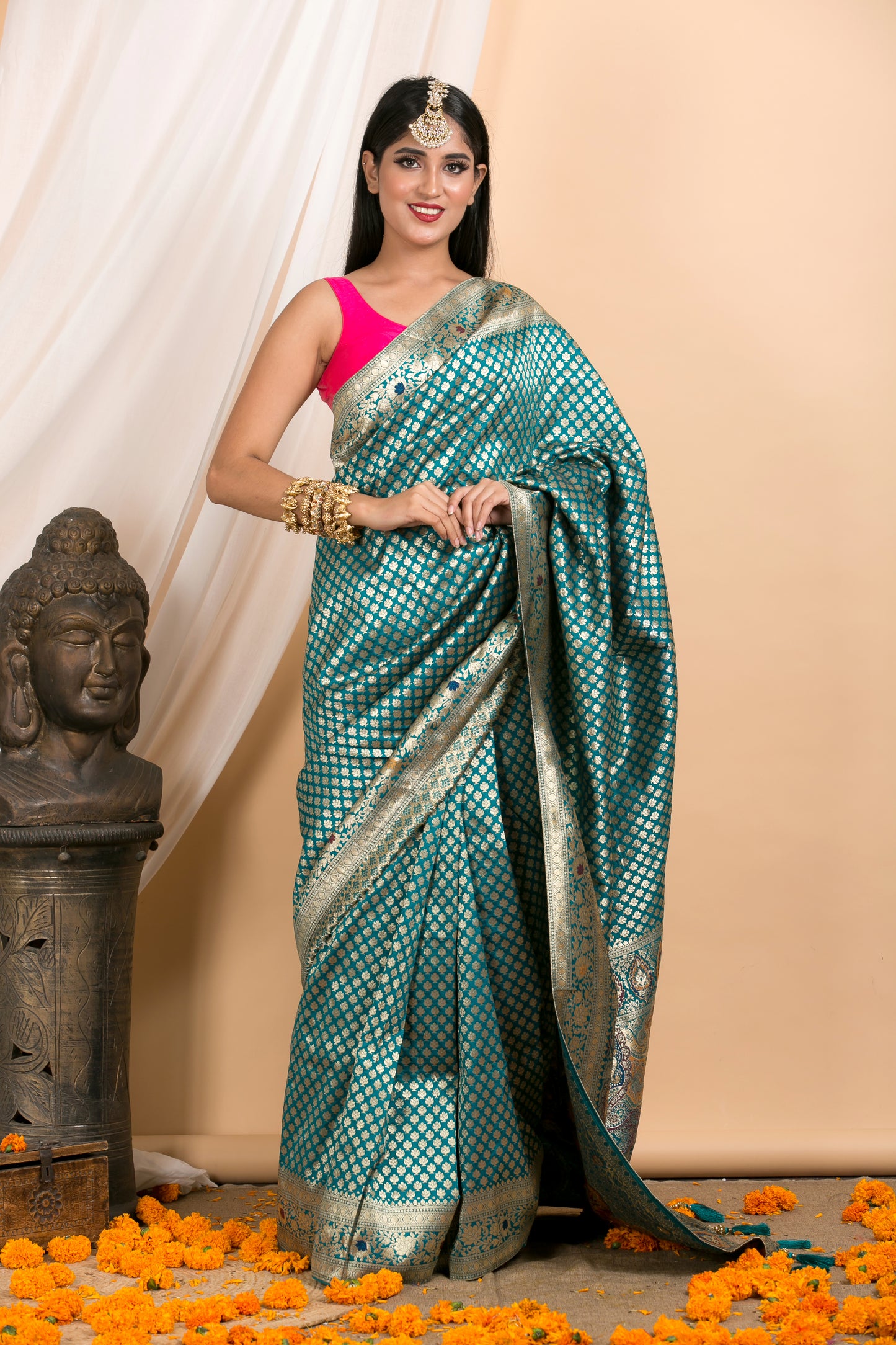 Blue Floral Banarasi Saree