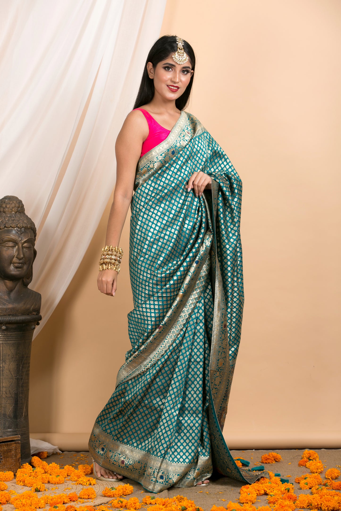 Blue Floral Banarasi Saree