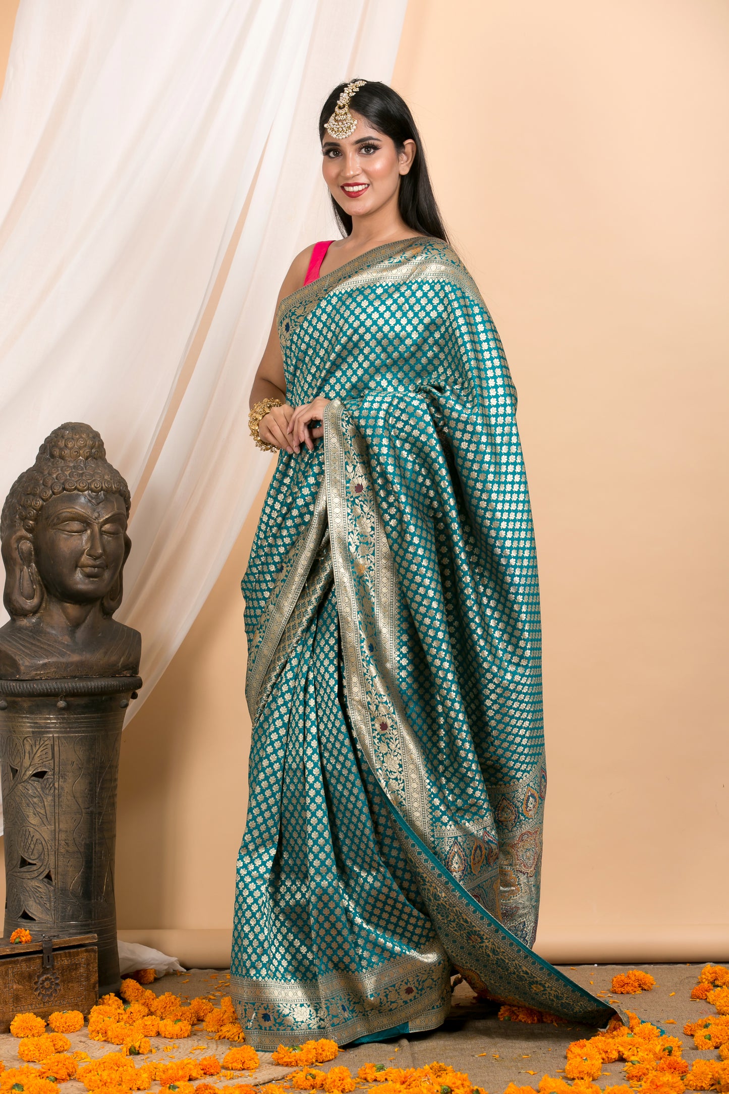 Blue Floral Banarasi Saree
