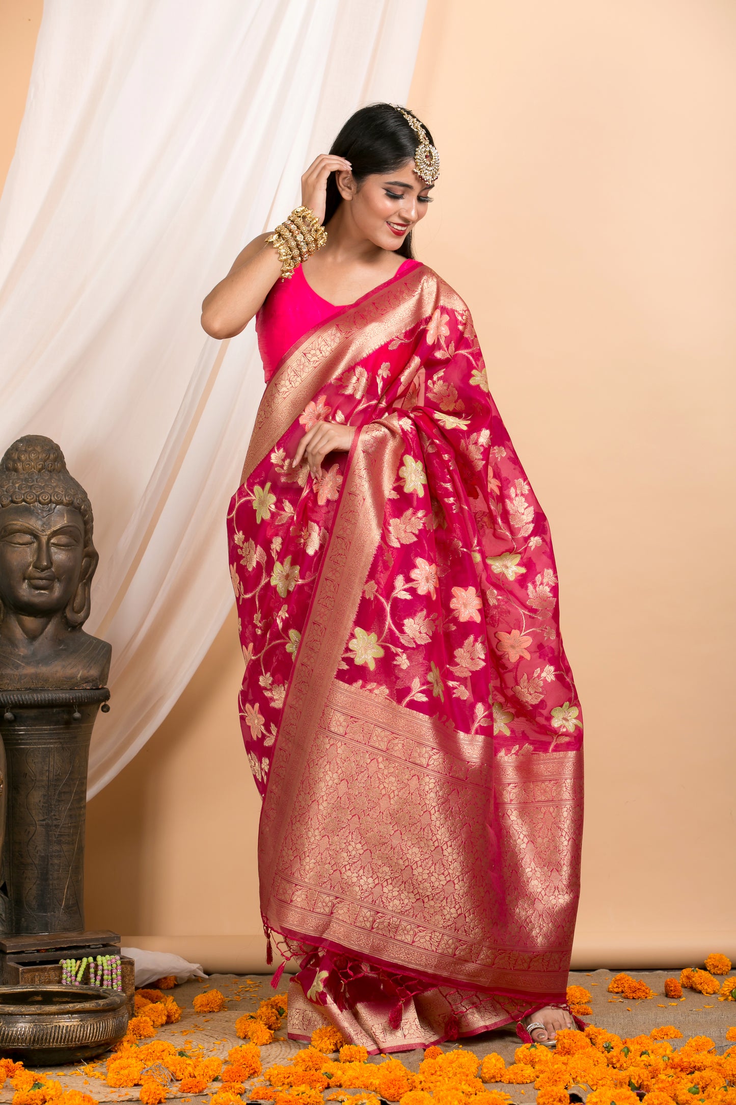 Pink Chiffon Georgette Banarasi Saree