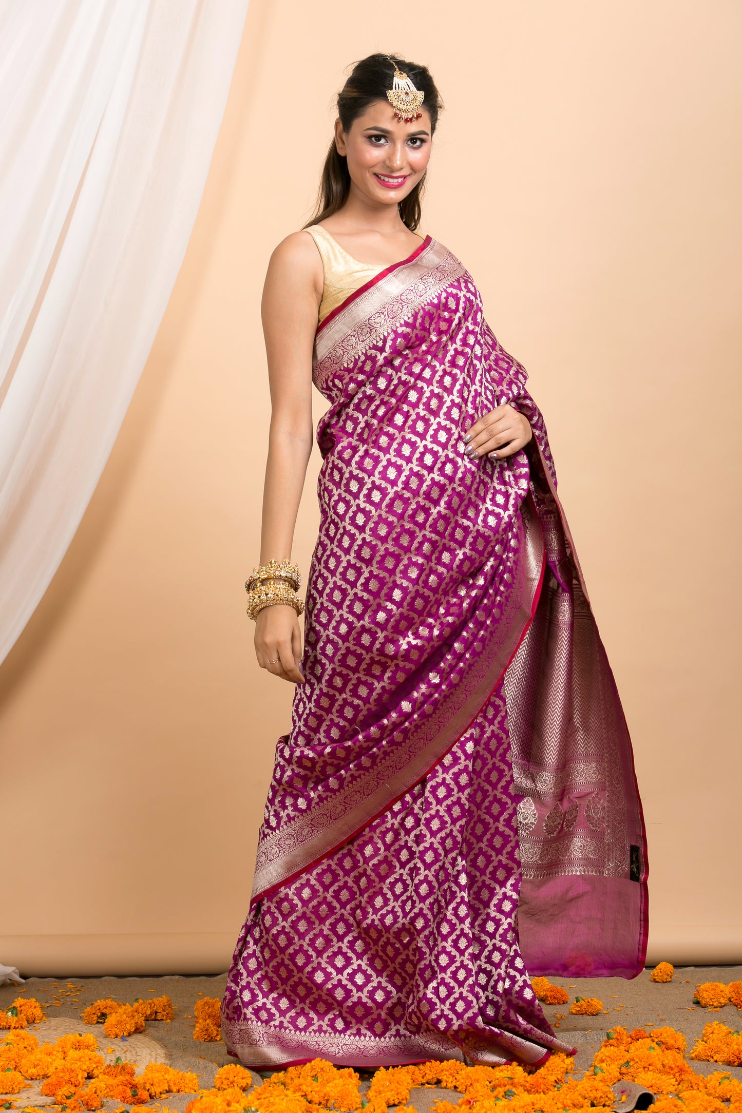 Magenta Banarasi silk Saree