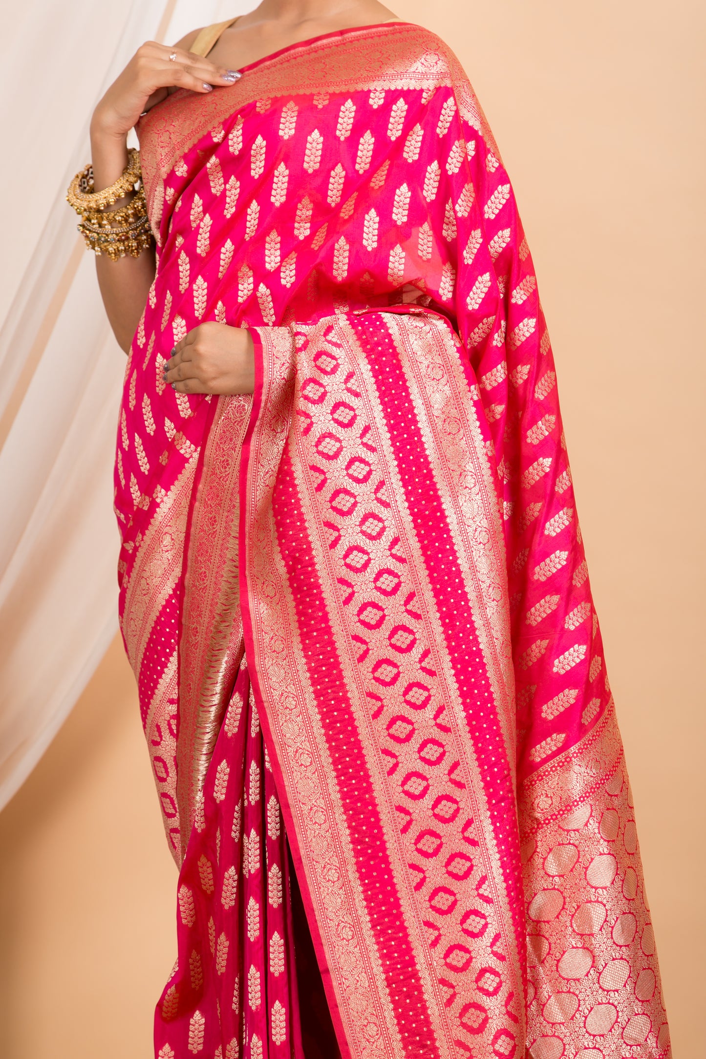 Dark pink Banarasi silk Saree