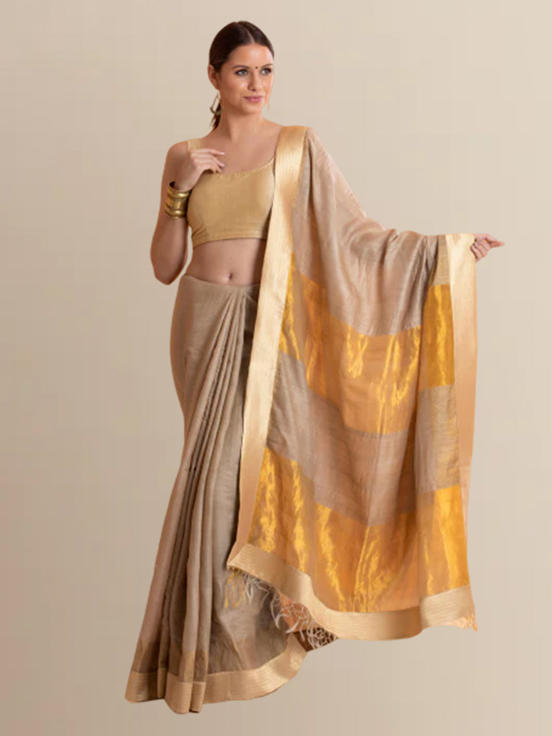 Beige Kosa Silk Saree