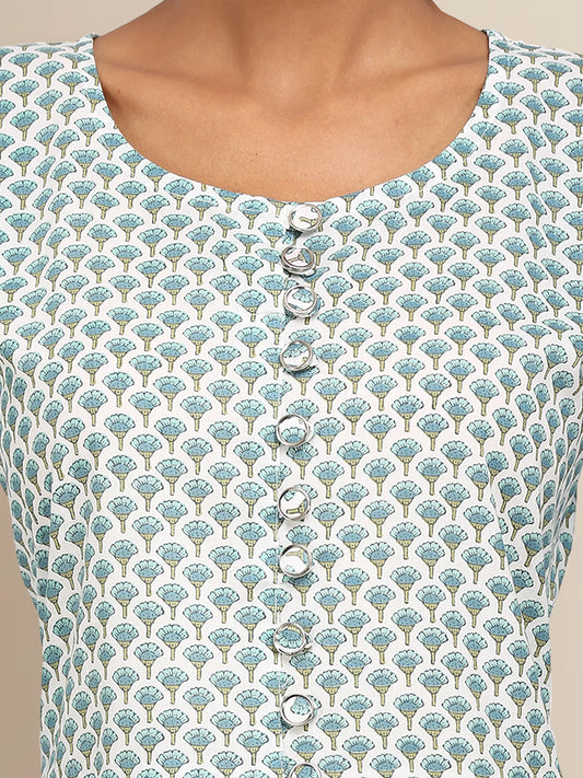 Floral Print Cotton Anarkali Kurta