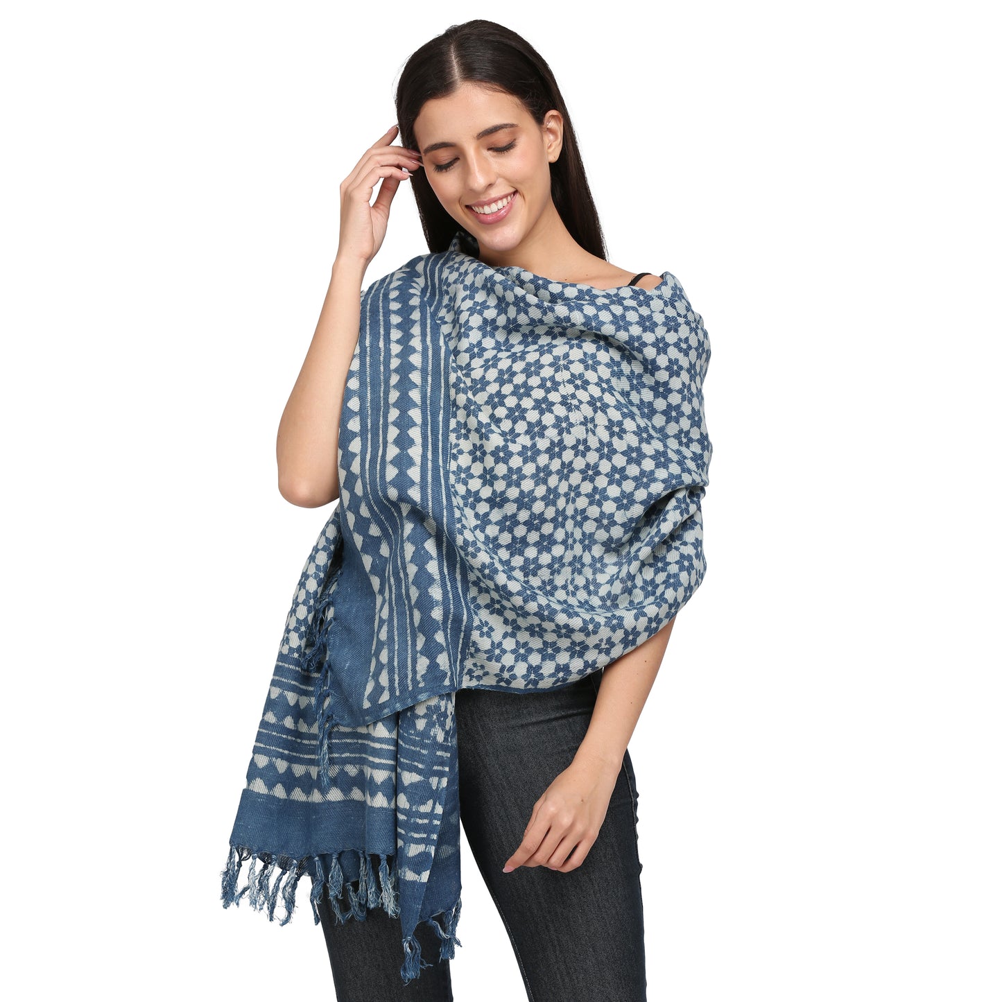 Gray Printed Woolen Shawl