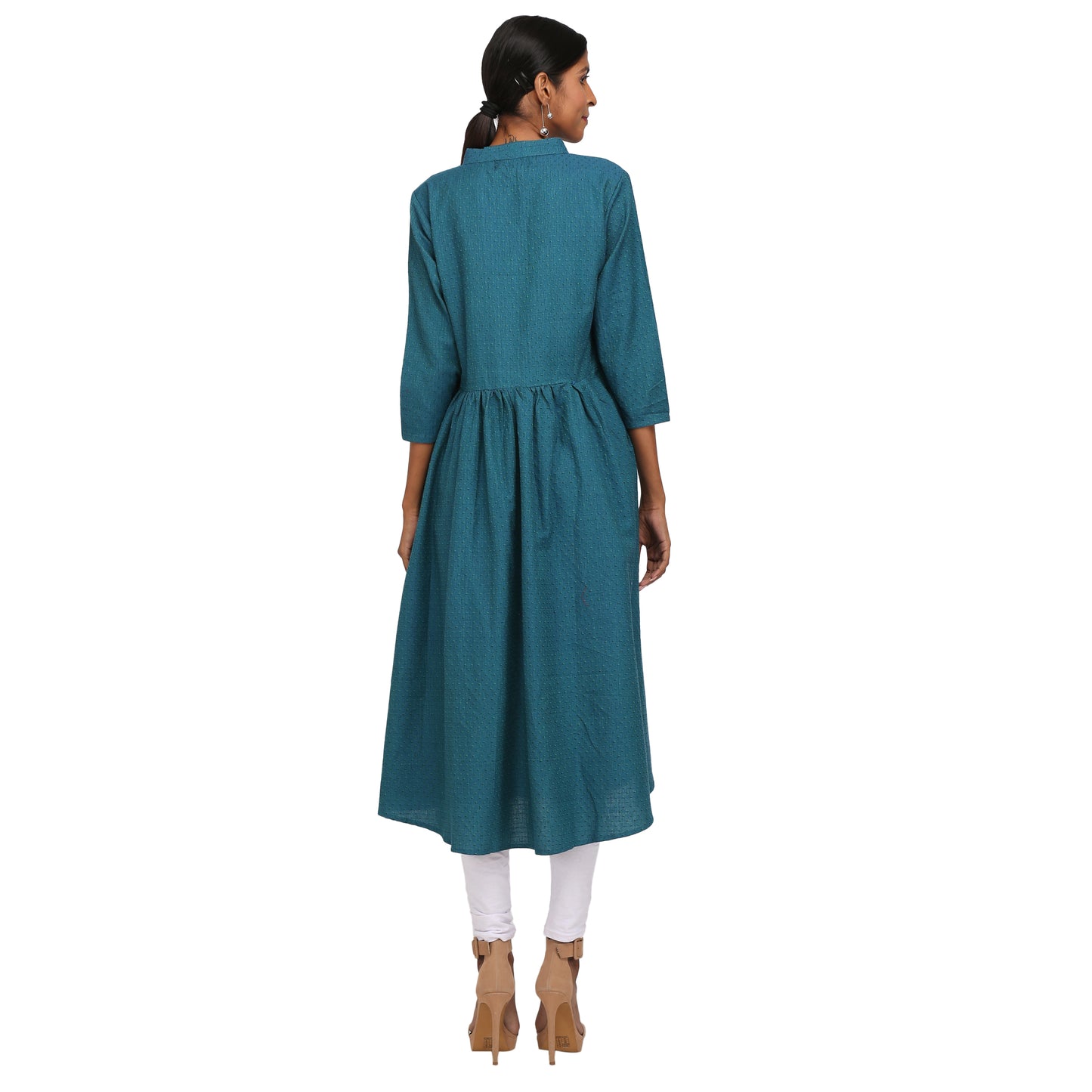 Blue Self Print Cotton Kurta