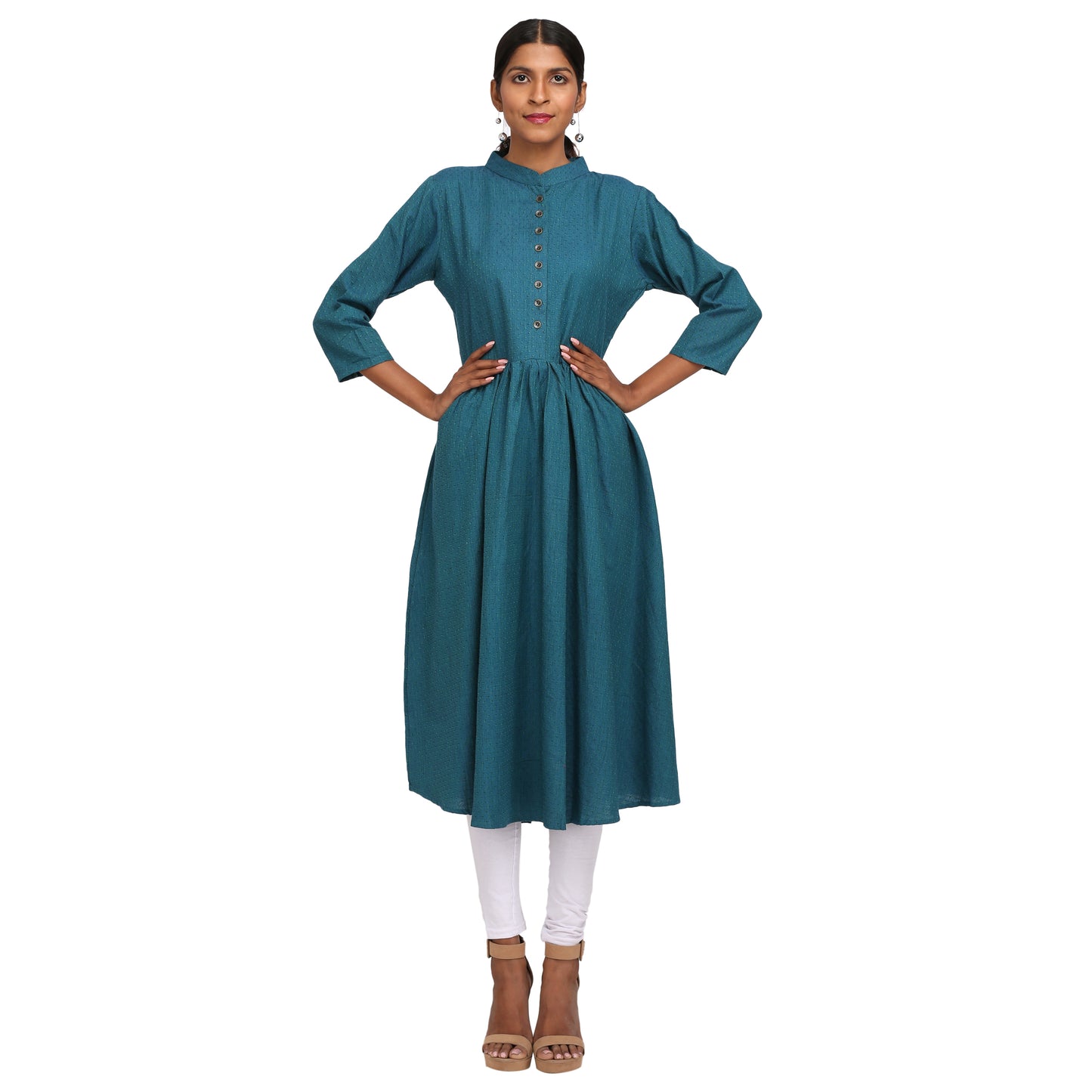 Blue Self Print Cotton Kurta
