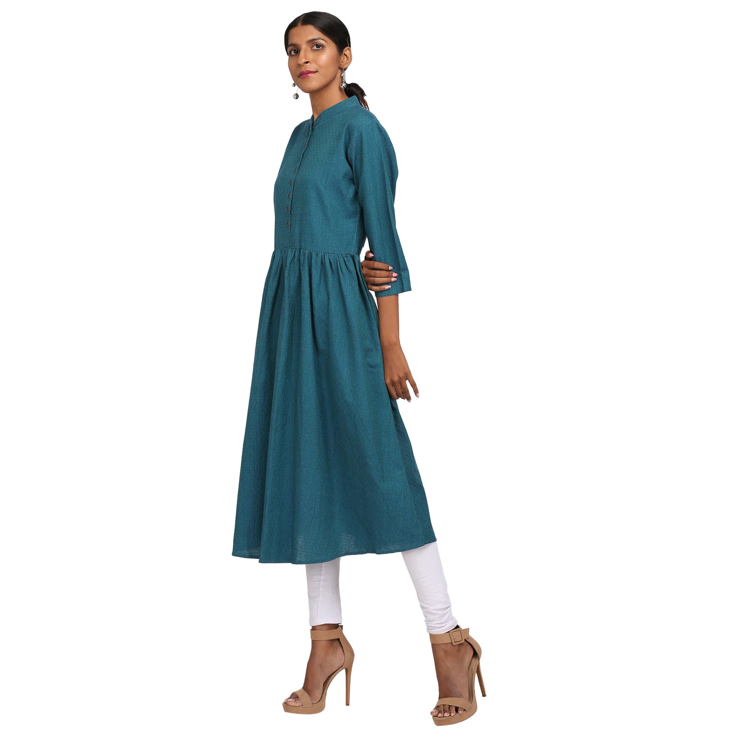 Blue Self Print Cotton Kurta