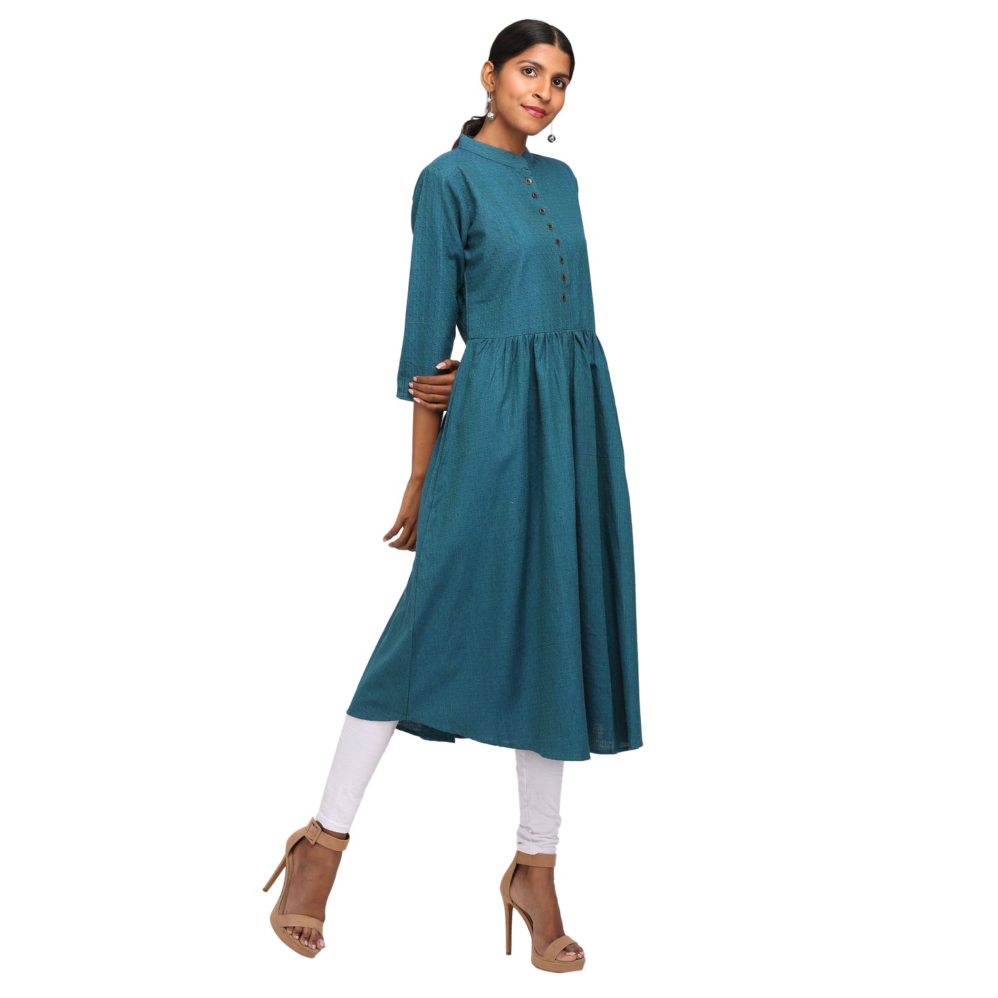 Blue Self Print Cotton Kurta