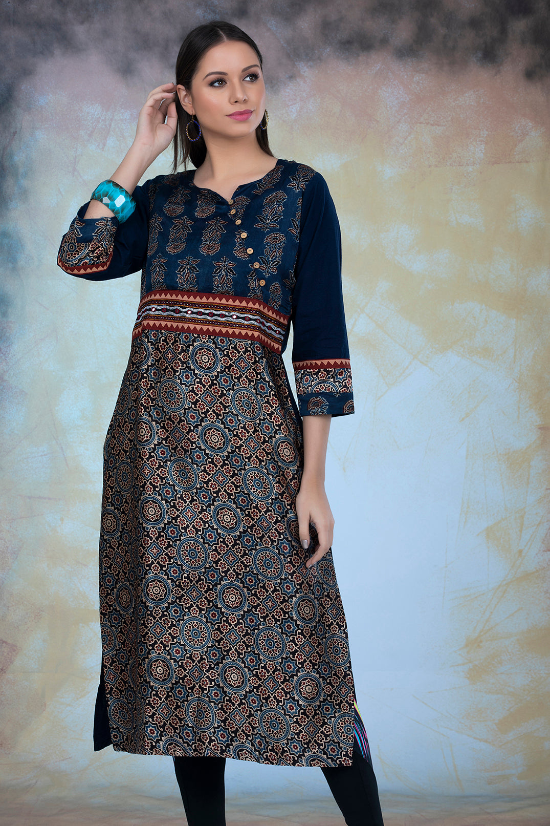 Modal Silk Ajrakh Print Kurta