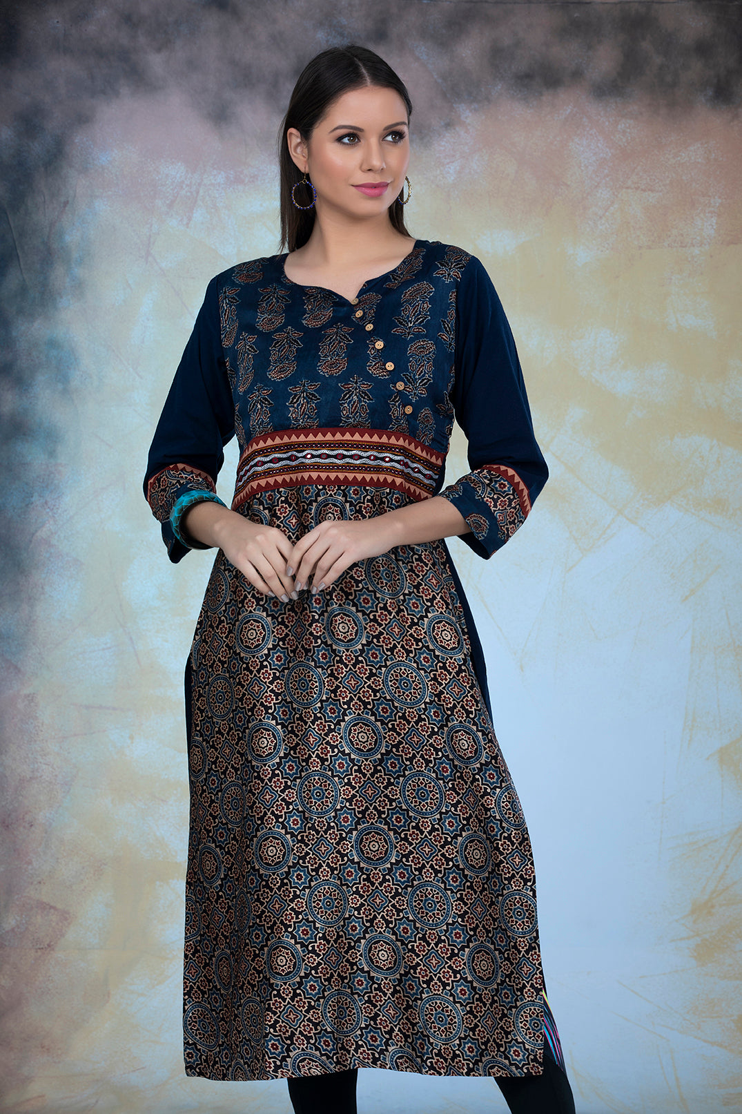 Modal Silk Ajrakh Print Kurta