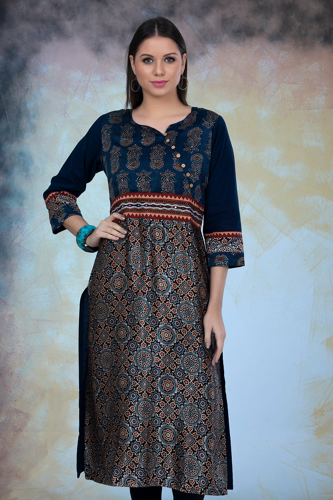 Modal Silk Ajrakh Print Kurta