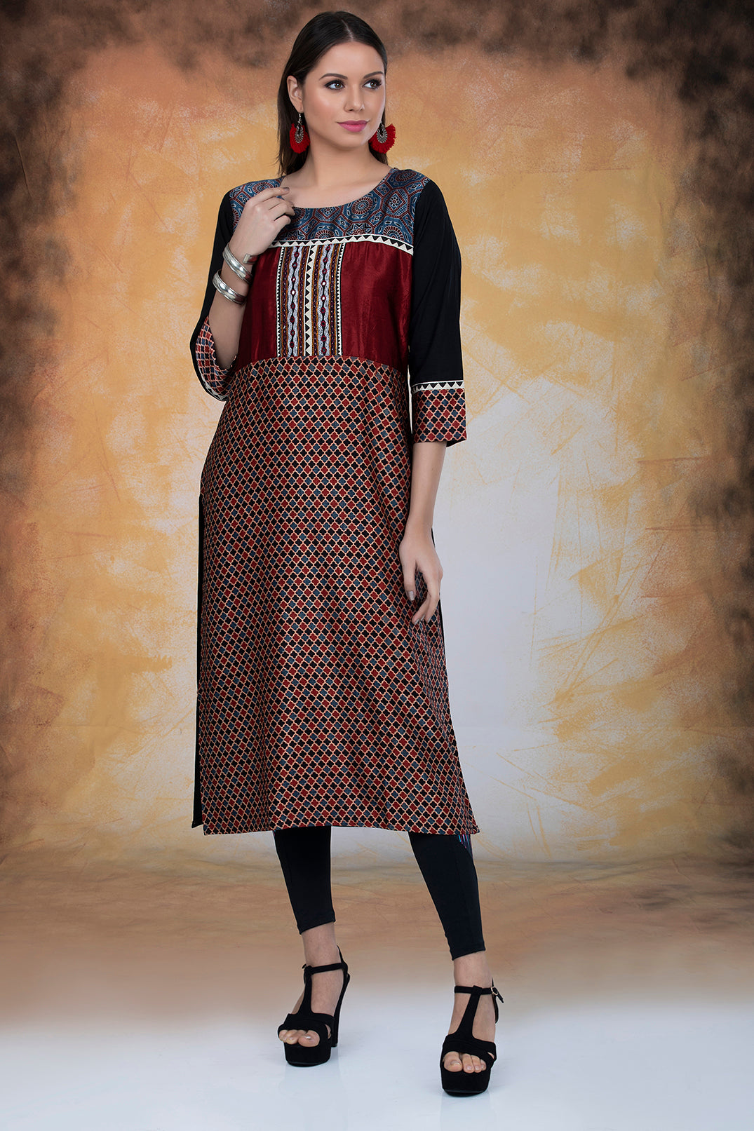 Modal Silk Ajrak Print Kurta