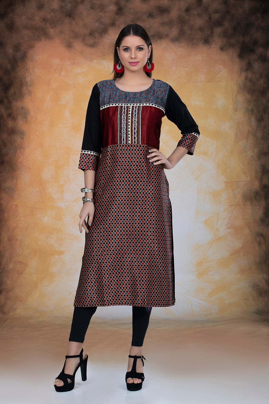 Modal Silk Ajrak Print Kurta