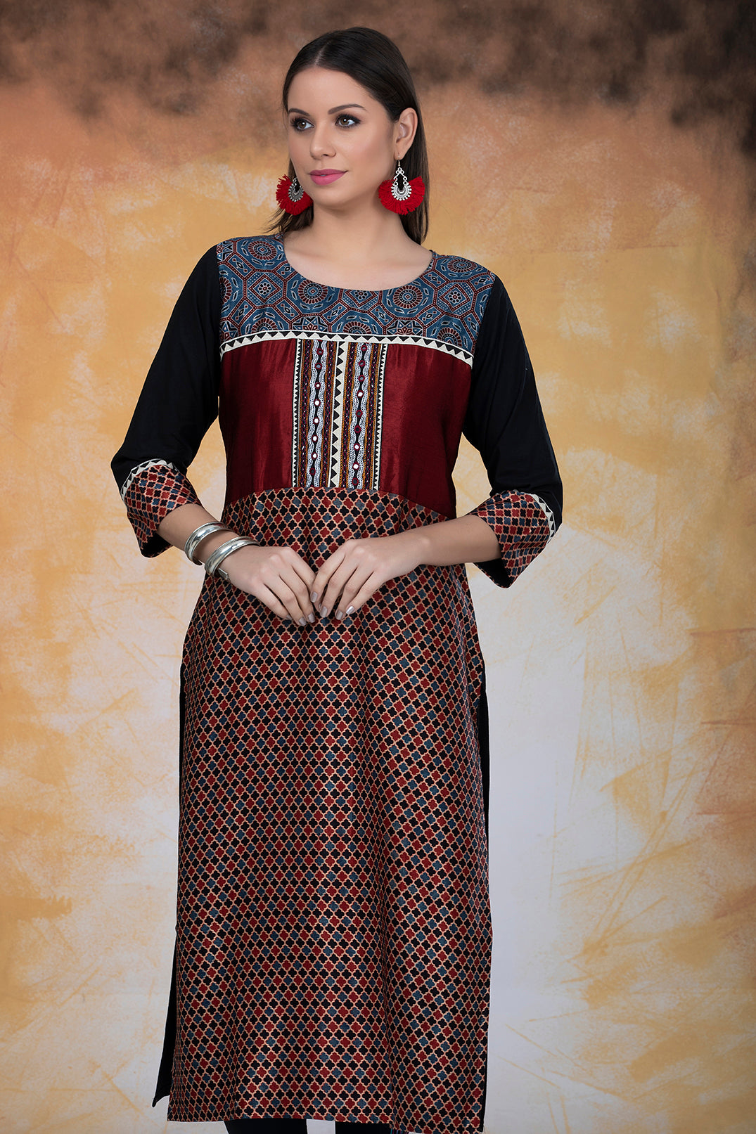 Modal Silk Ajrak Print Kurta