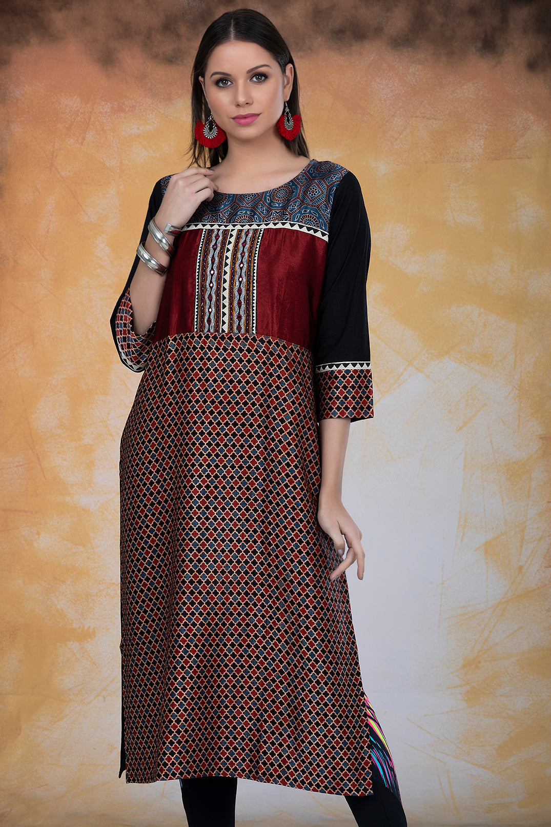 Modal Silk Ajrak Print Kurta