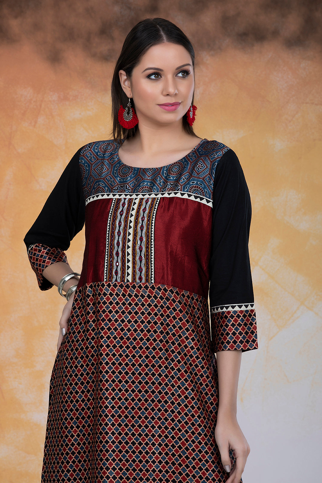 Modal Silk Ajrak Print Kurta