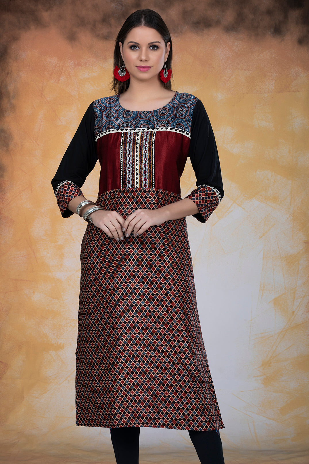 Modal Silk Ajrak Print Kurta