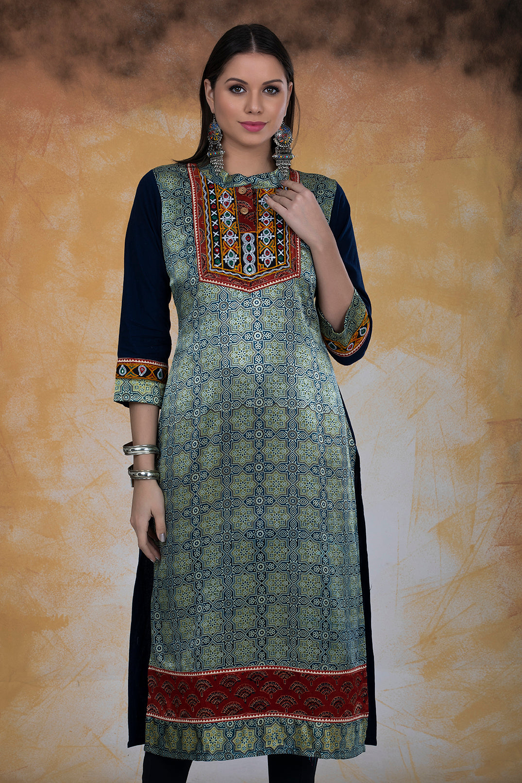 Modal Silk Ajrak Print Kurta