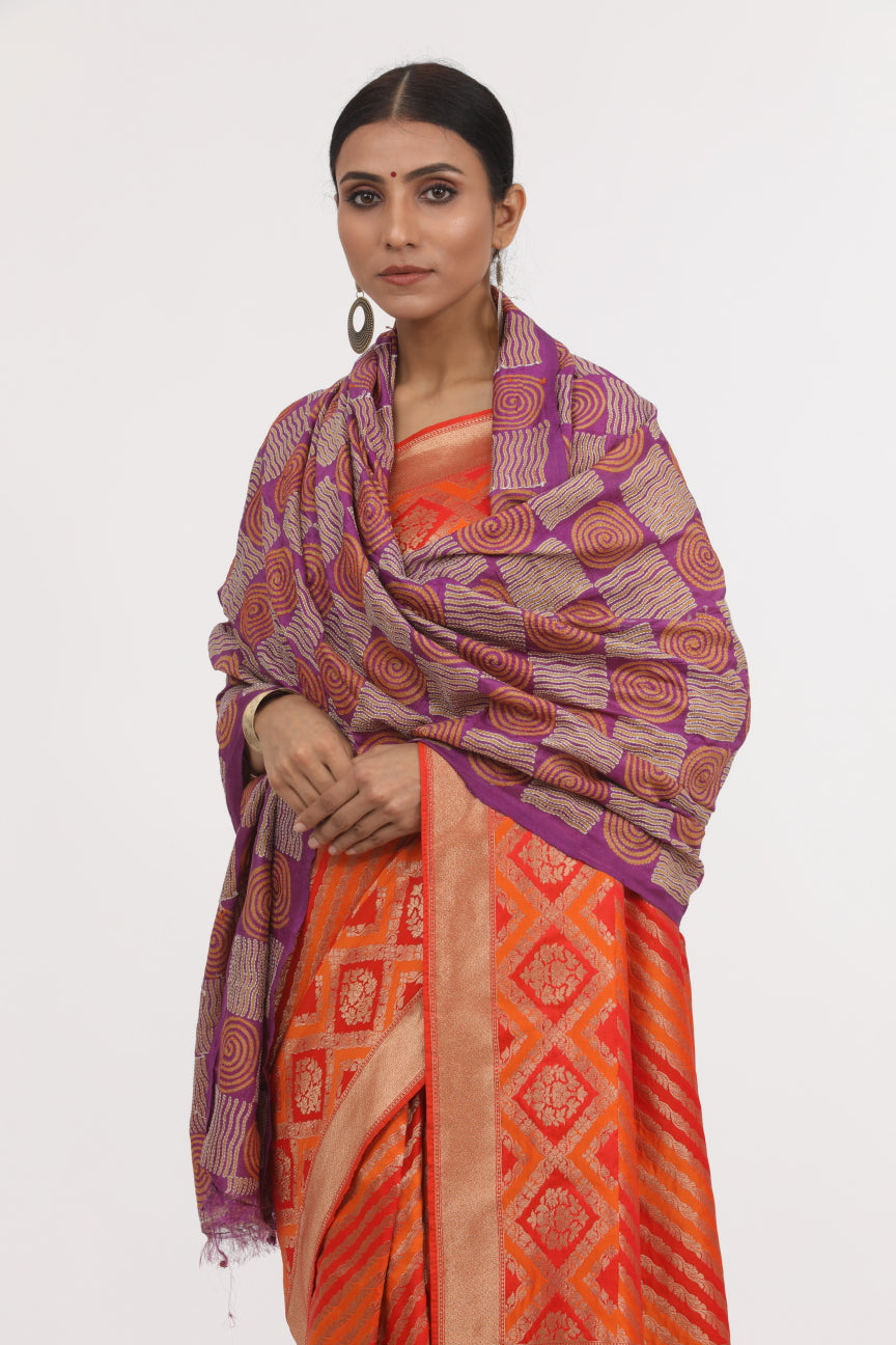 Magenta Kanth Work Silk Dupatta