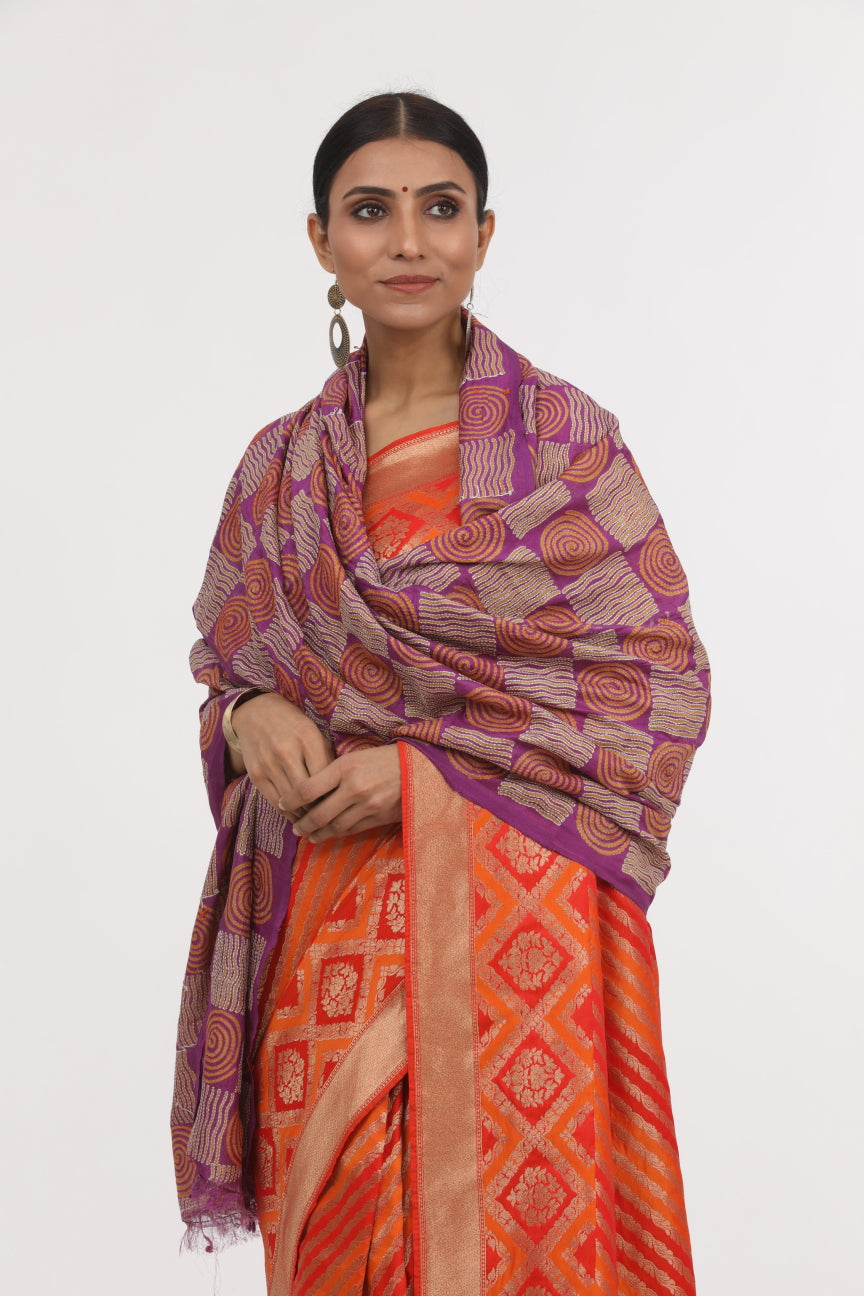 Magenta Kanth Work Silk Dupatta