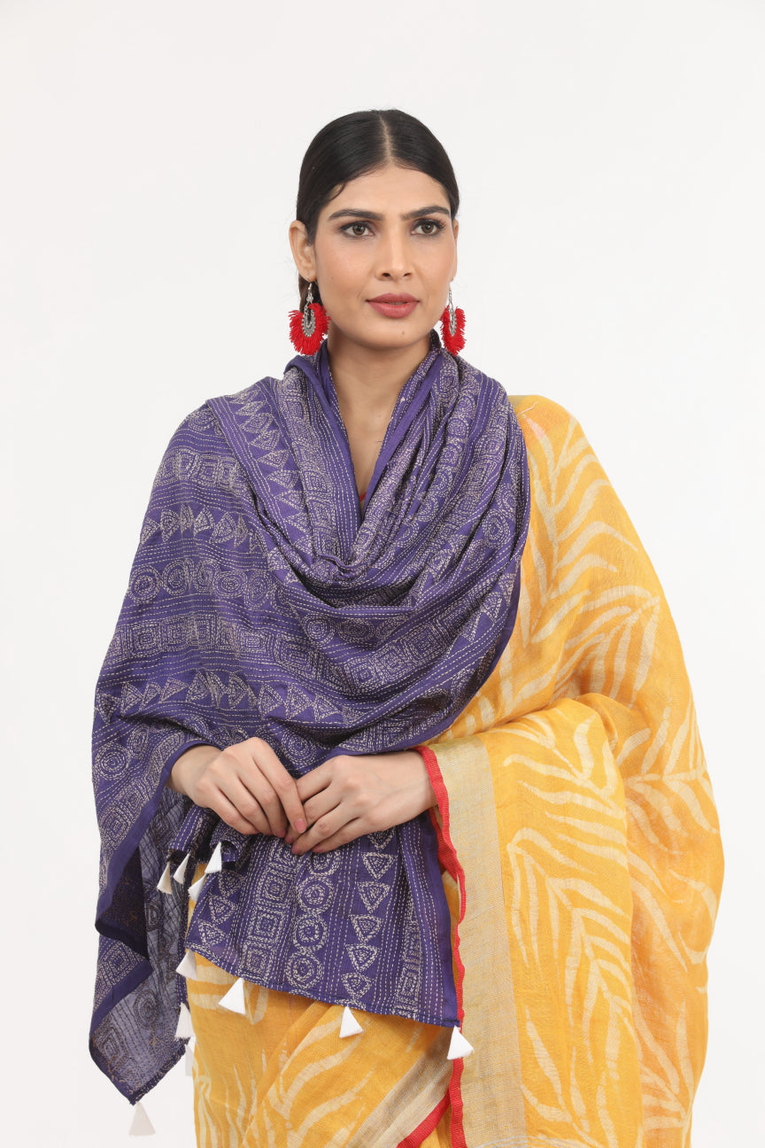 Blue Kantha Work Silk Dupatta