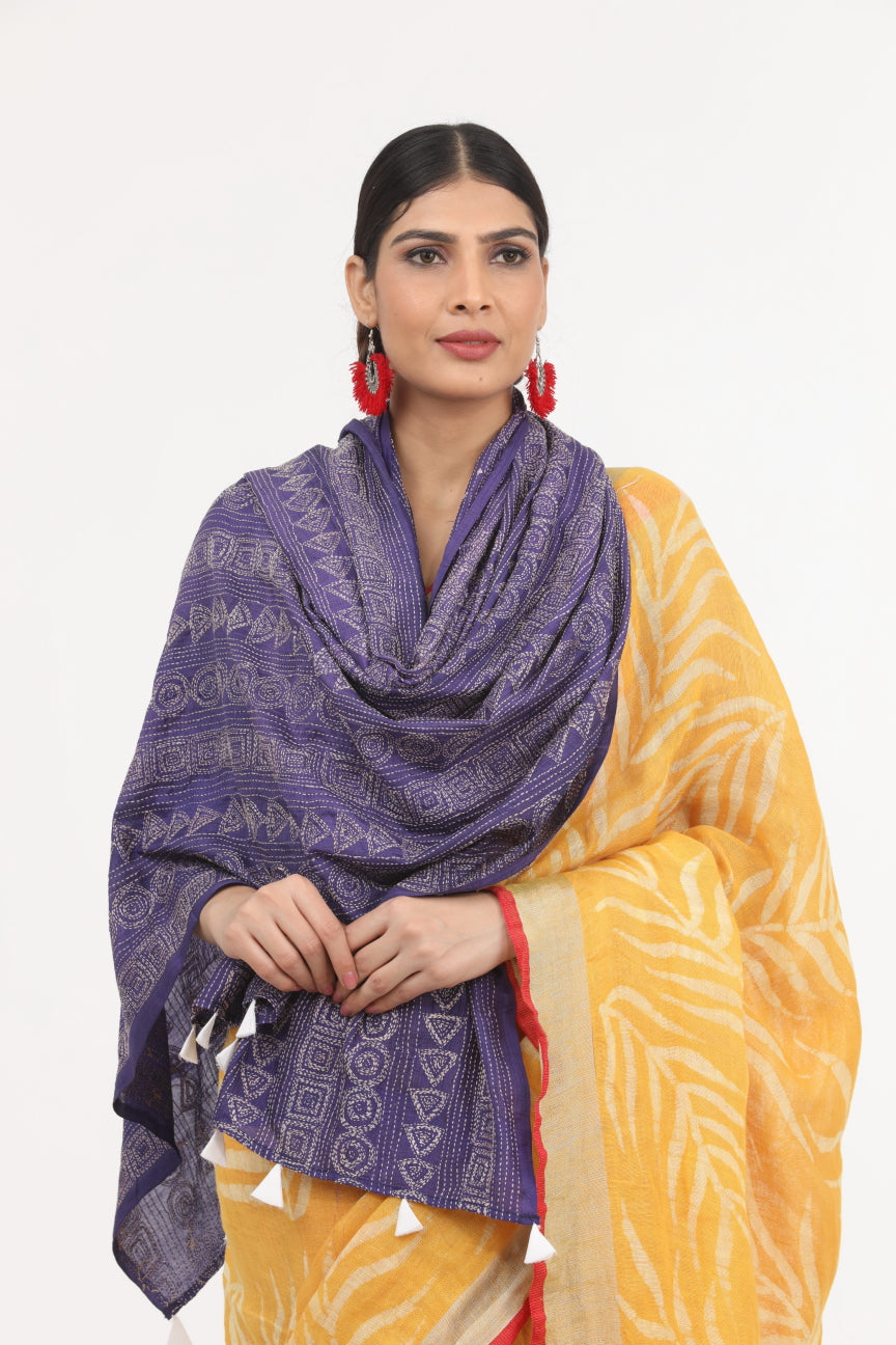 Blue Kantha Work Silk Dupatta
