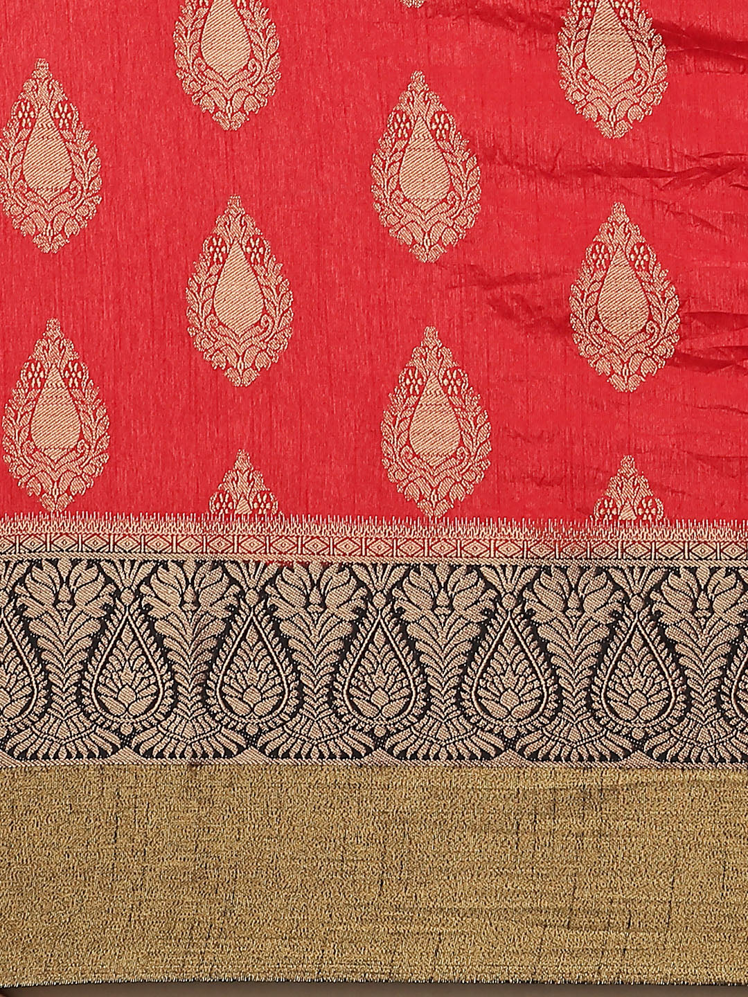 Red Silk Zari Buti Saree With Contrast Blue Zari Pallu