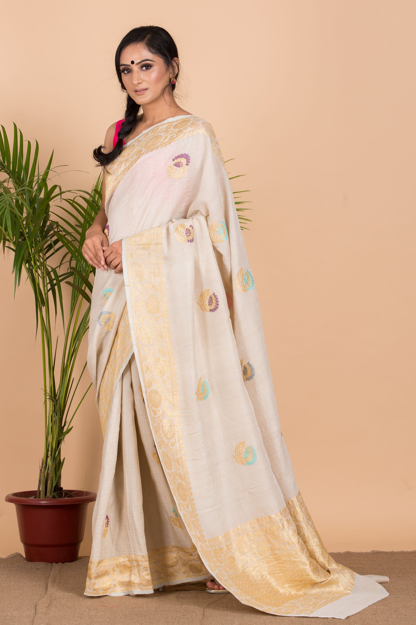 Off White Desi Tussar Saree