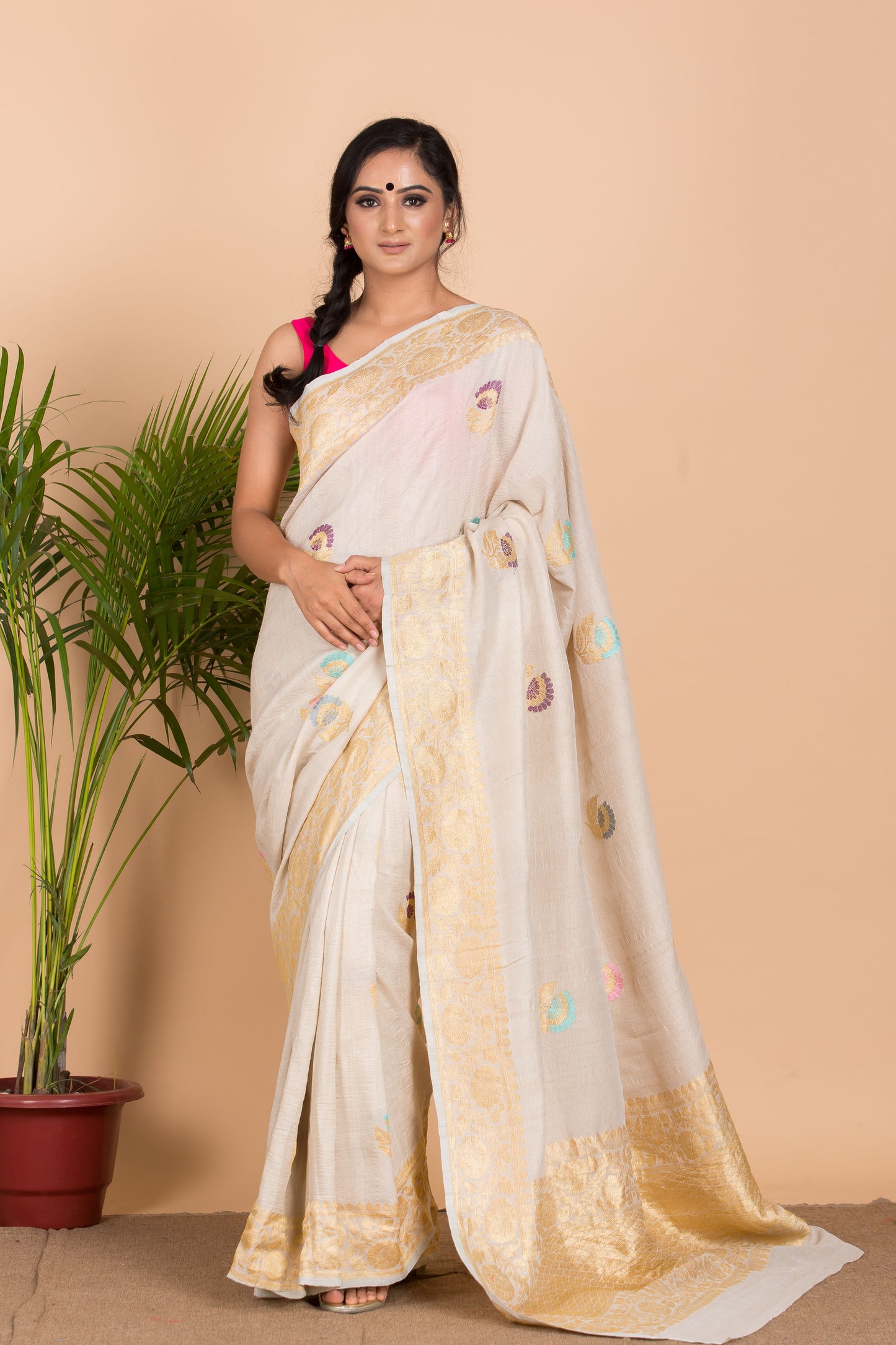 Off White Desi Tussar Saree