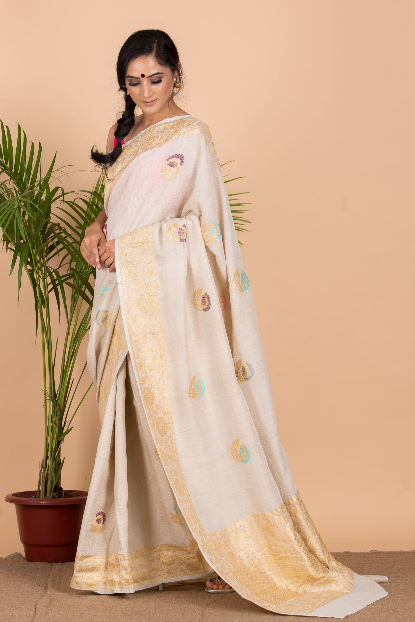 Off White Desi Tussar Saree