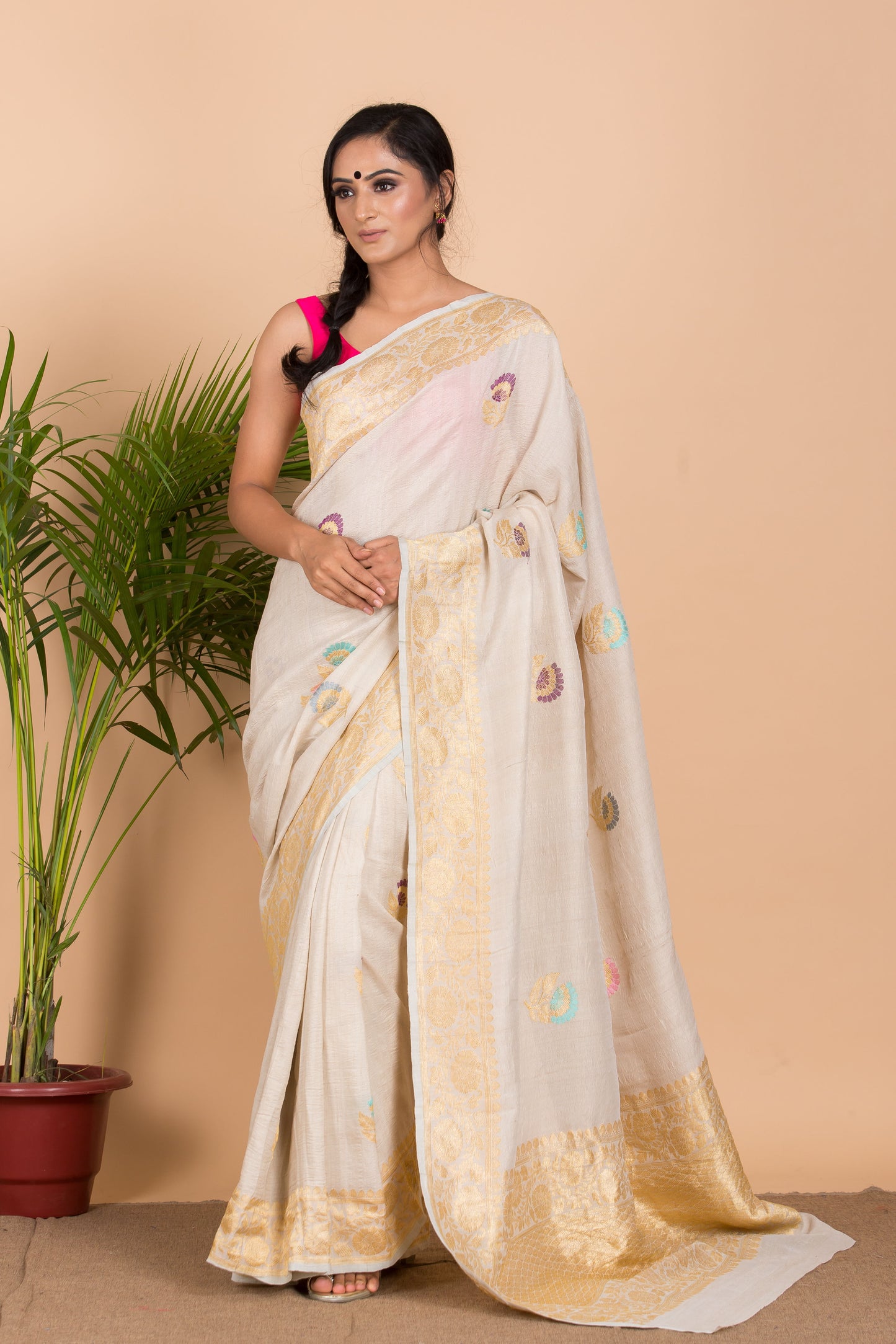 Off White Desi Tussar Saree