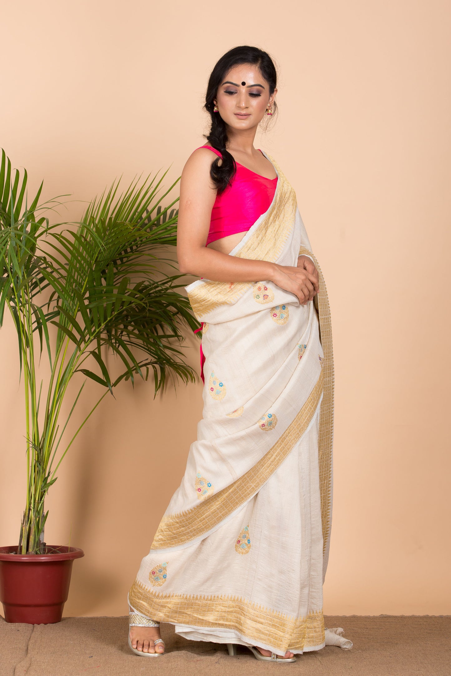 Off White Desi Tussar Saree