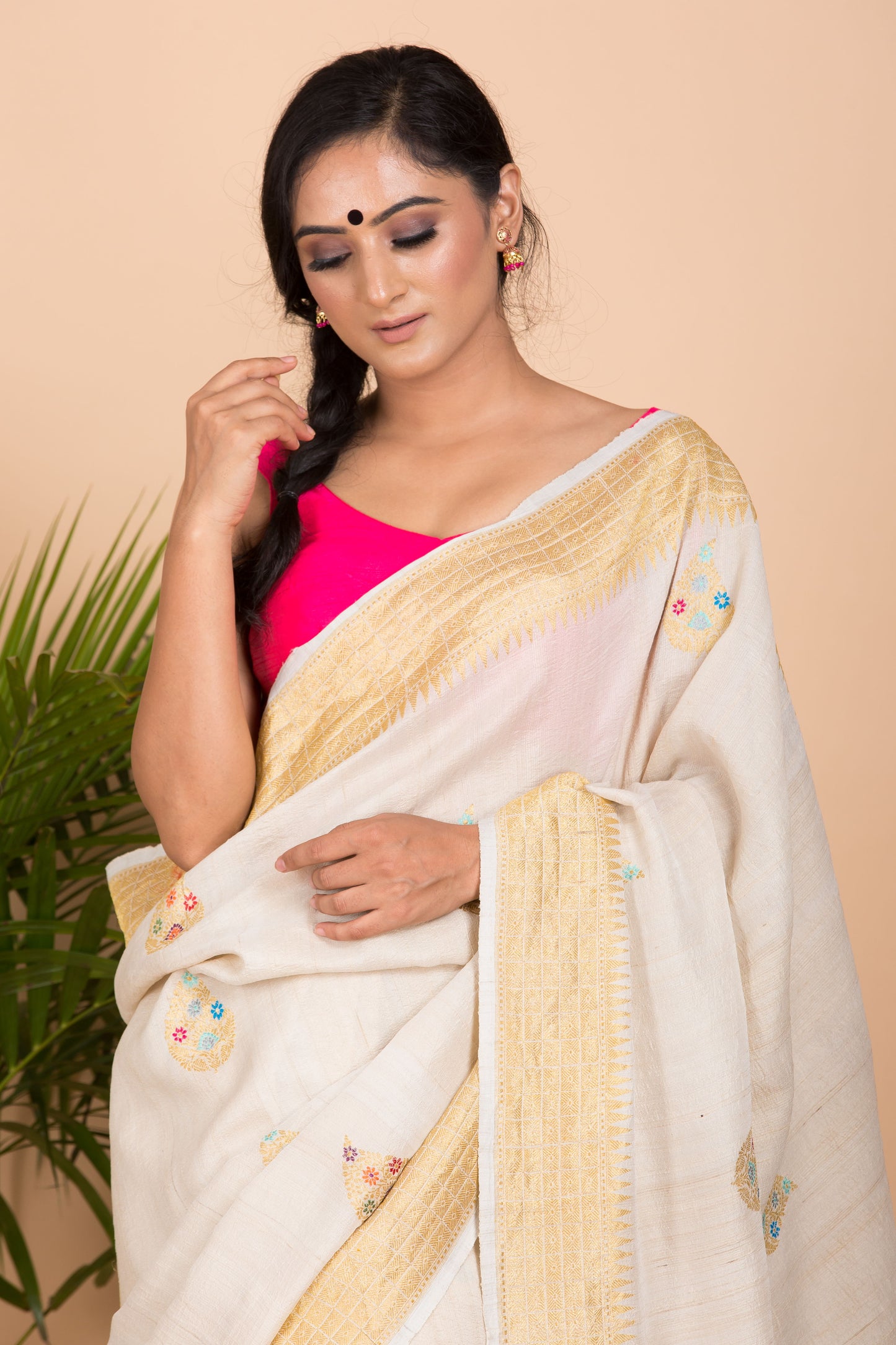 Off White Desi Tussar Saree