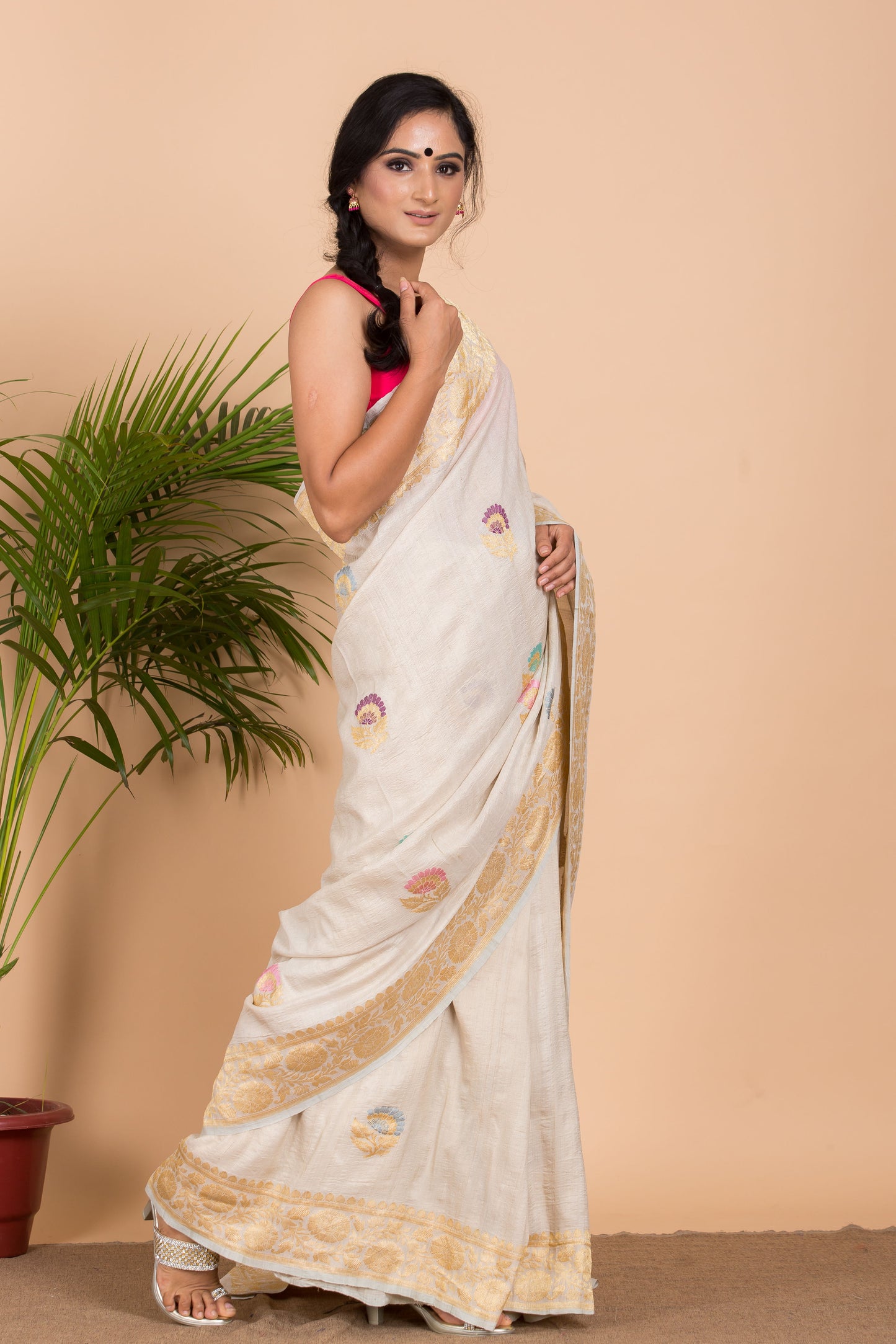 Off White Desi Tussar Saree