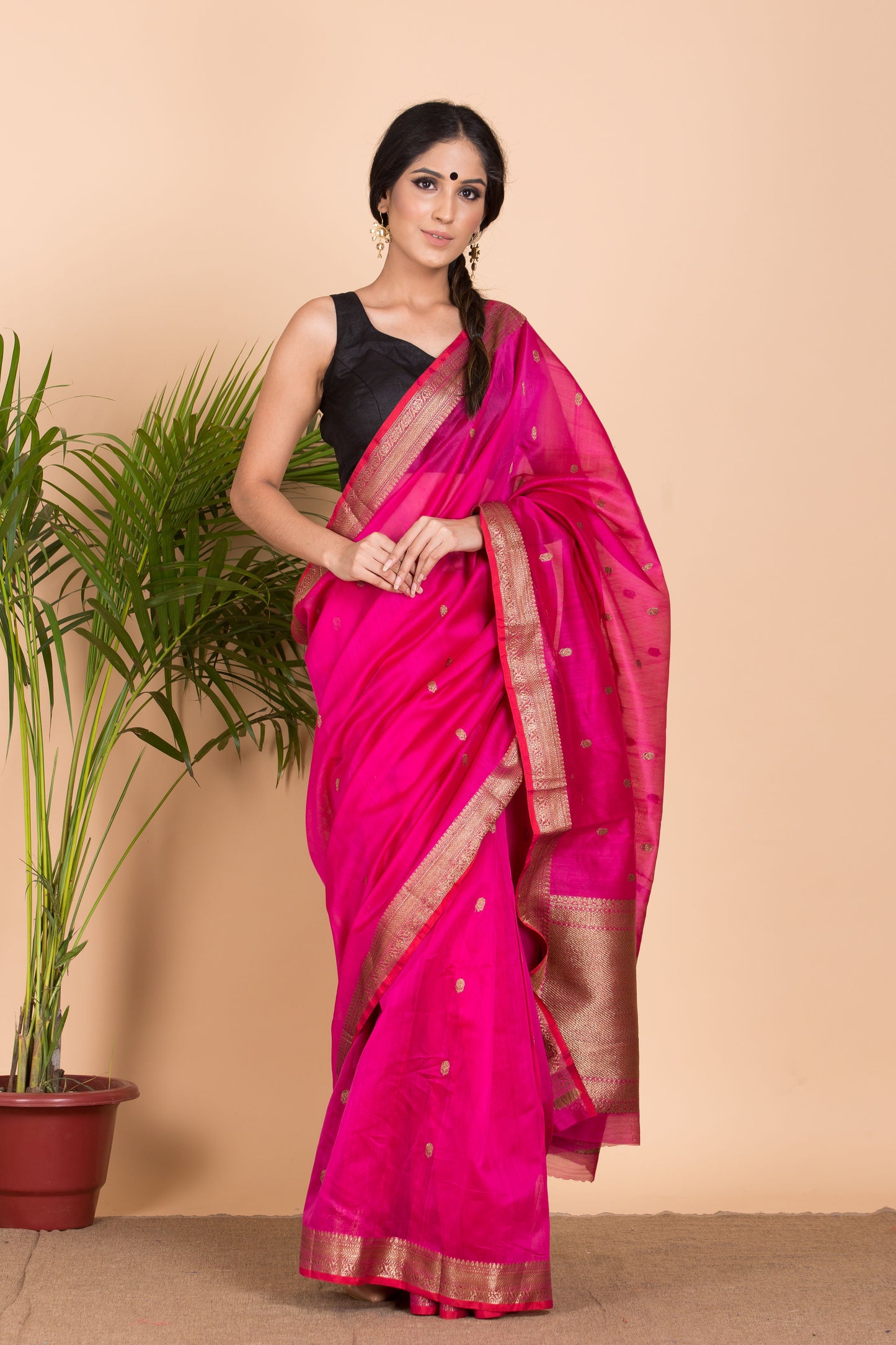 Pink Chanderi Silk Banarasi Saree