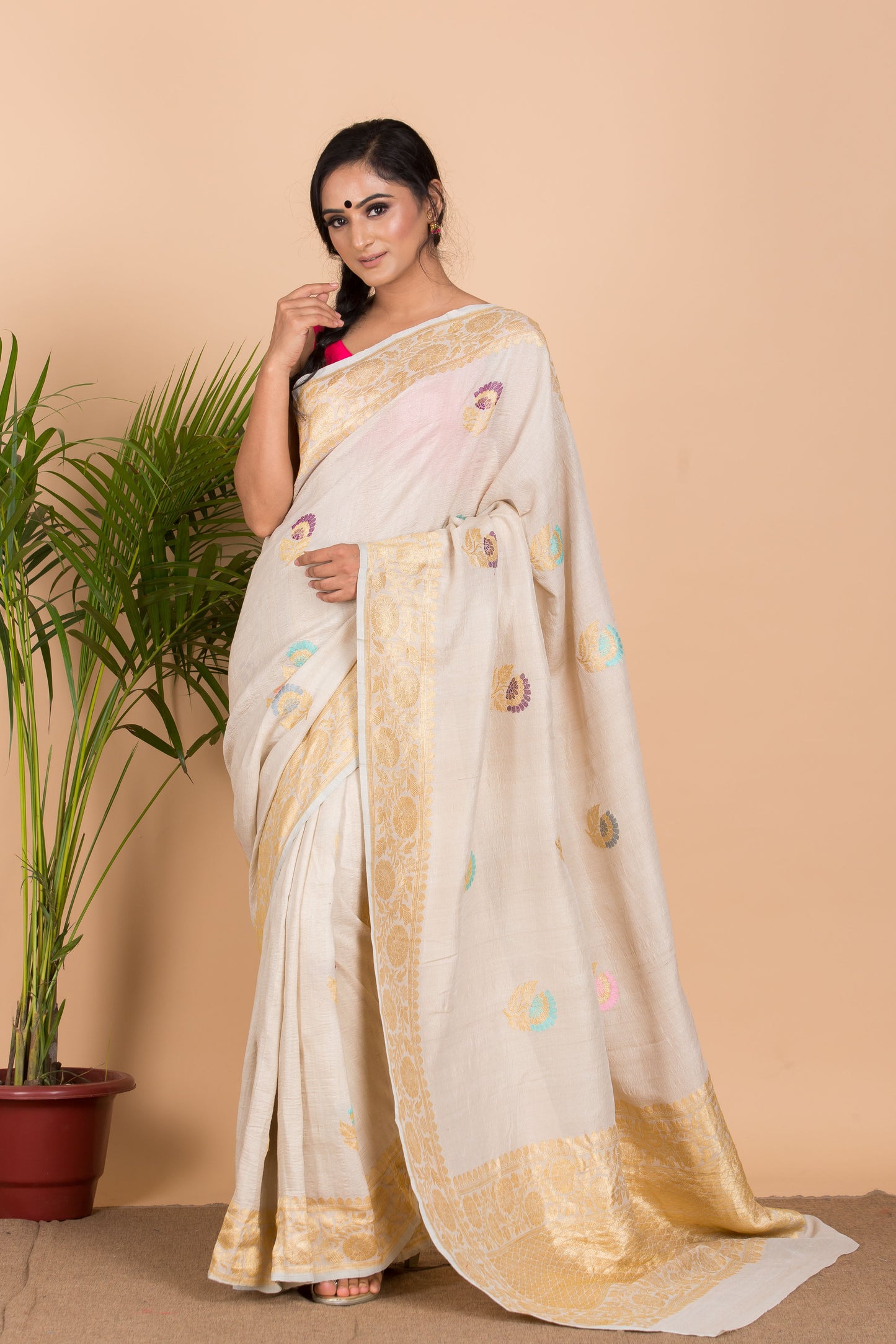 Off White Desi Tussar Saree