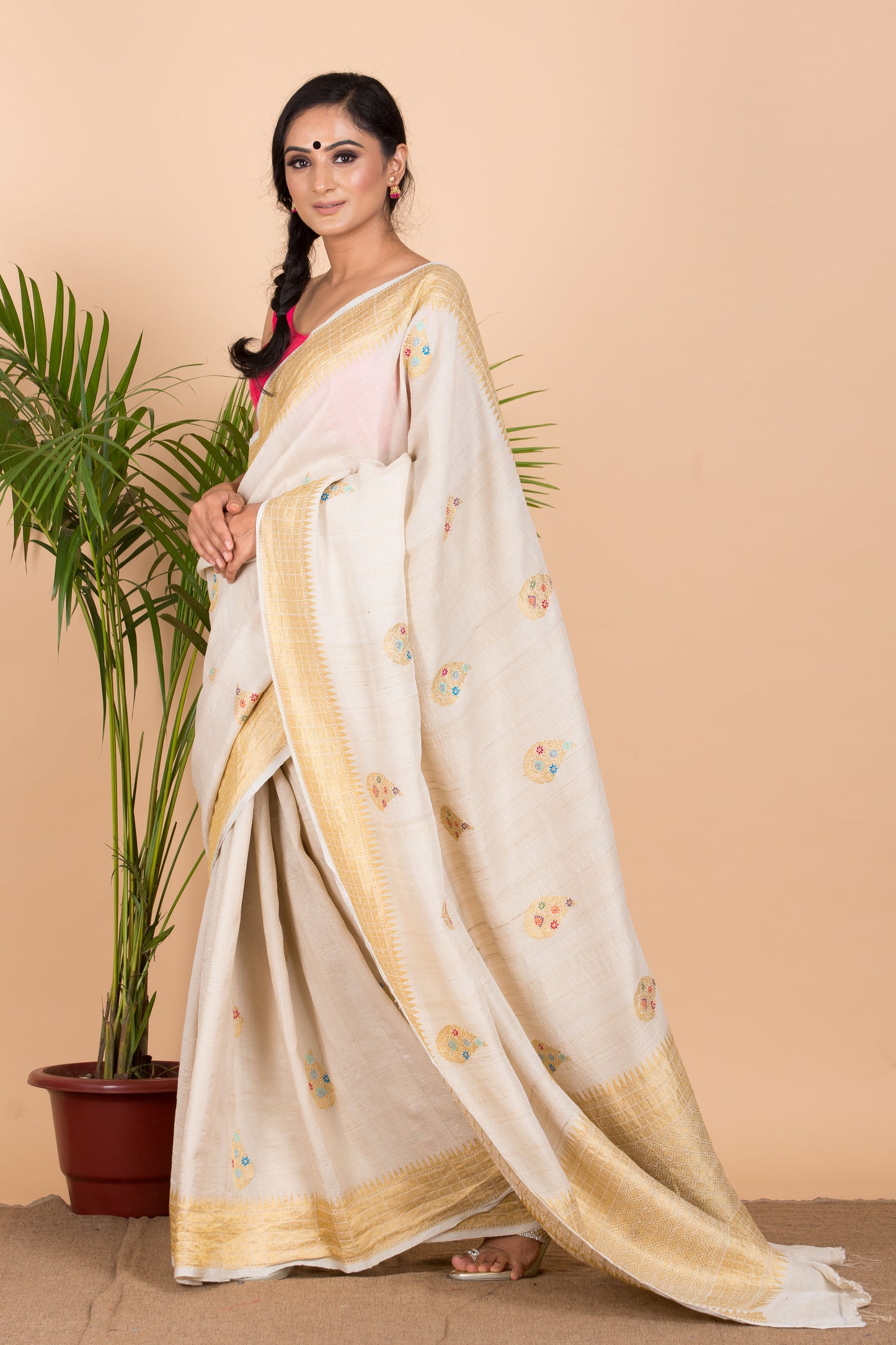 Off White Desi Tussar Saree