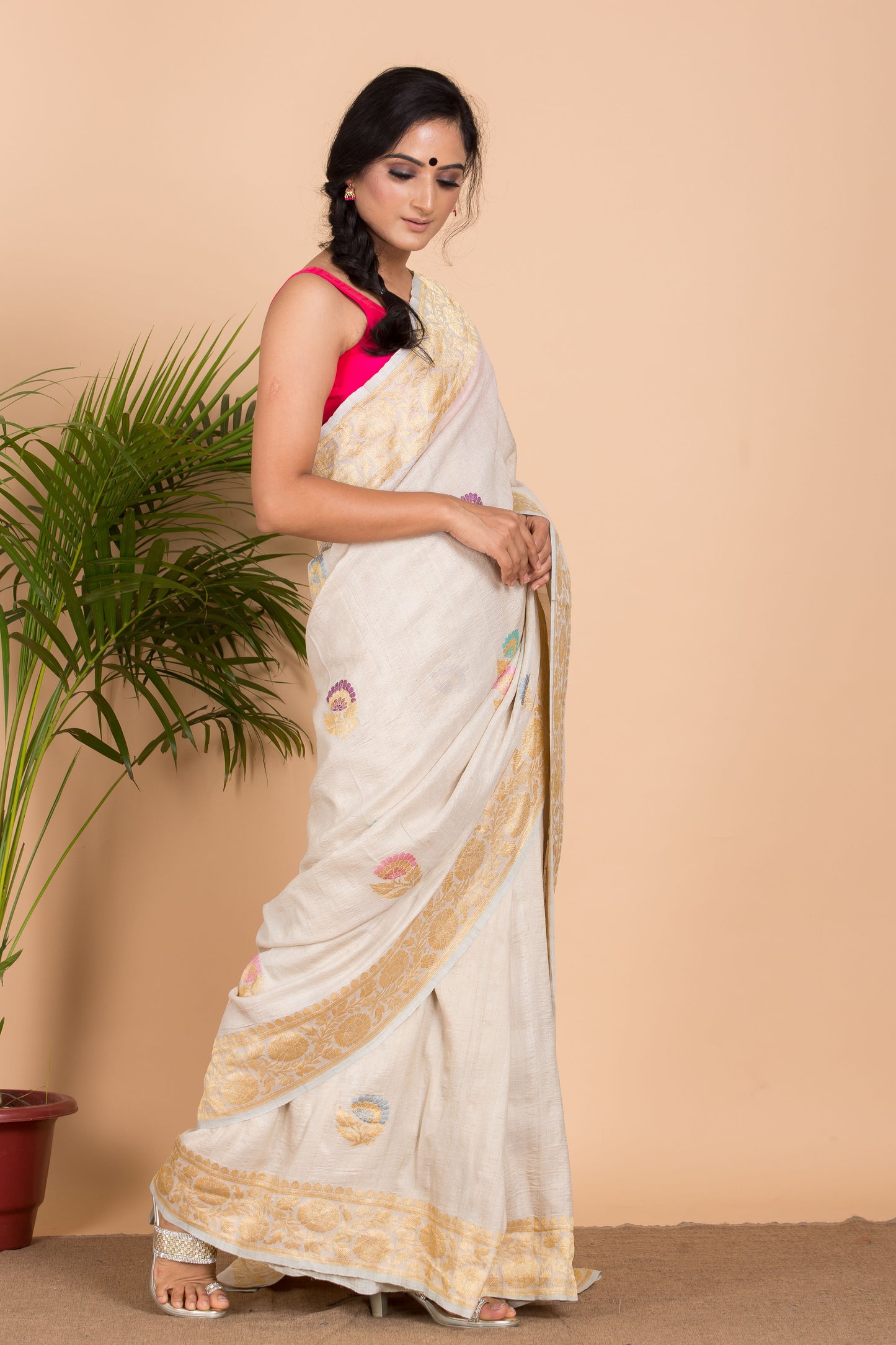 Off White Desi Tussar Saree