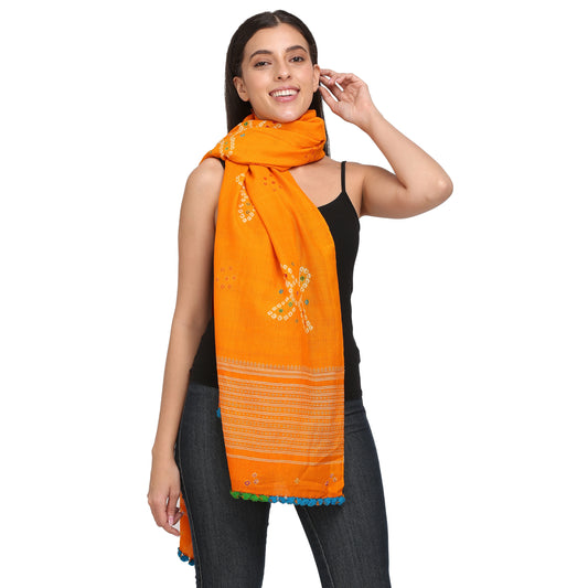 Orange Bhujodi Hand Woven Shawl