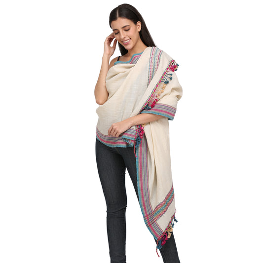 Off White Bhujaudi Hand Woven Shawl
