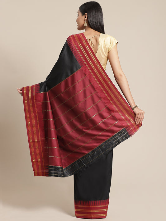 Black Silk Saree With Red Temple border