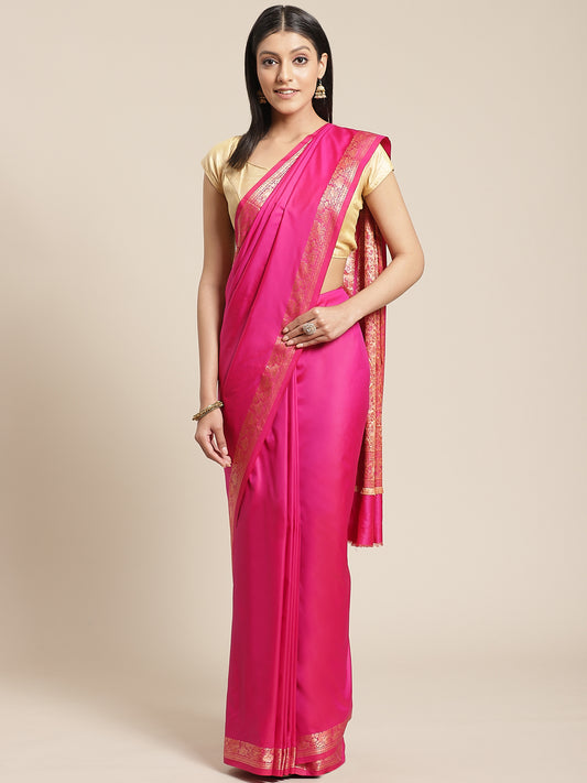 Dark Pink Saree With Resham Thread Embroidered Pallu