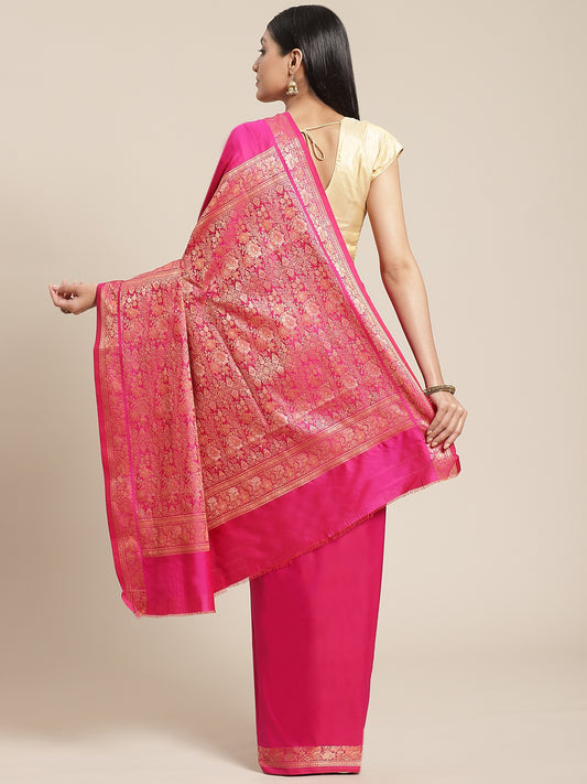 Dark Pink Saree With Resham Thread Embroidered Pallu