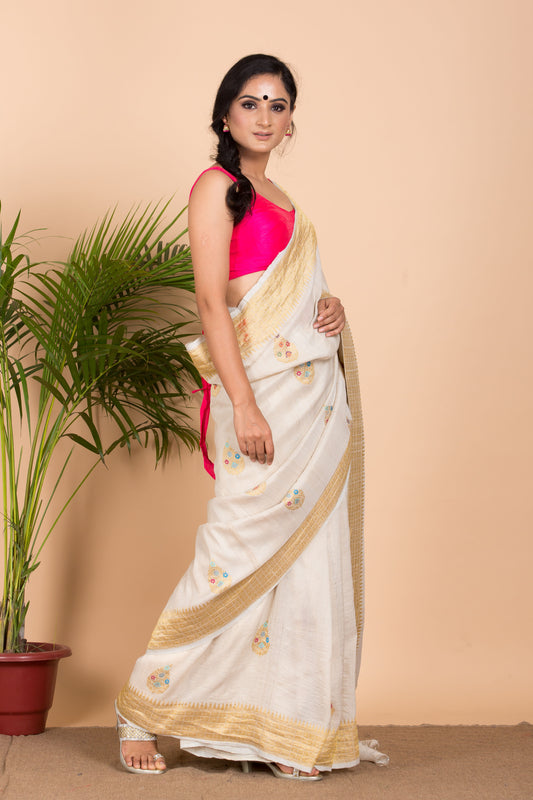 Off White Desi Tussar Saree