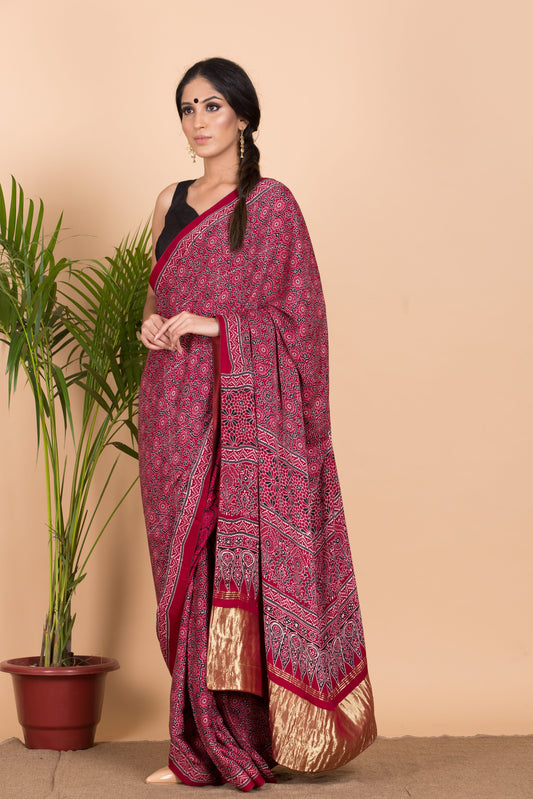 Soma Ajrakh Saree
