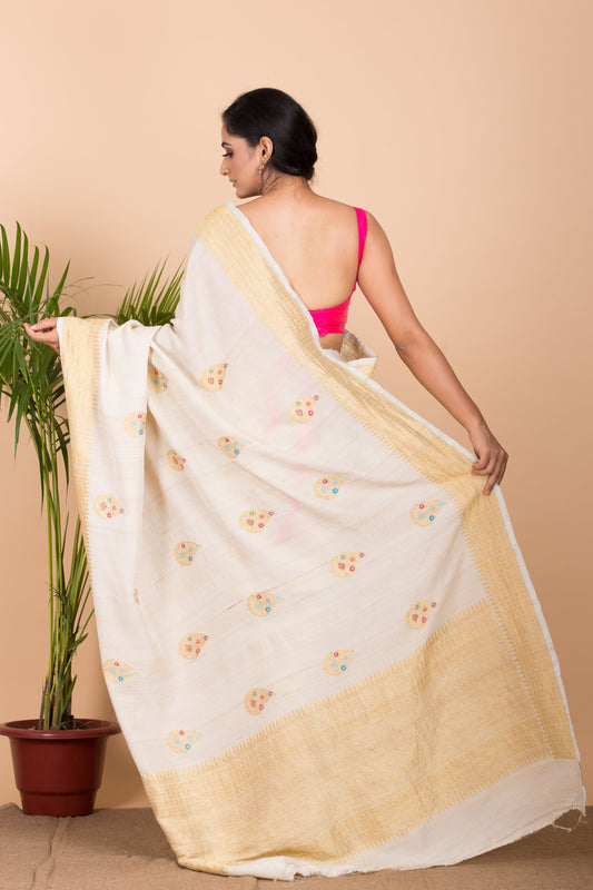 Off White Desi Tussar Saree