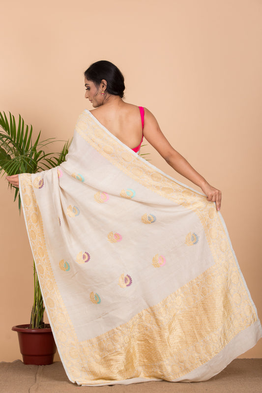 Off White Desi Tussar Saree